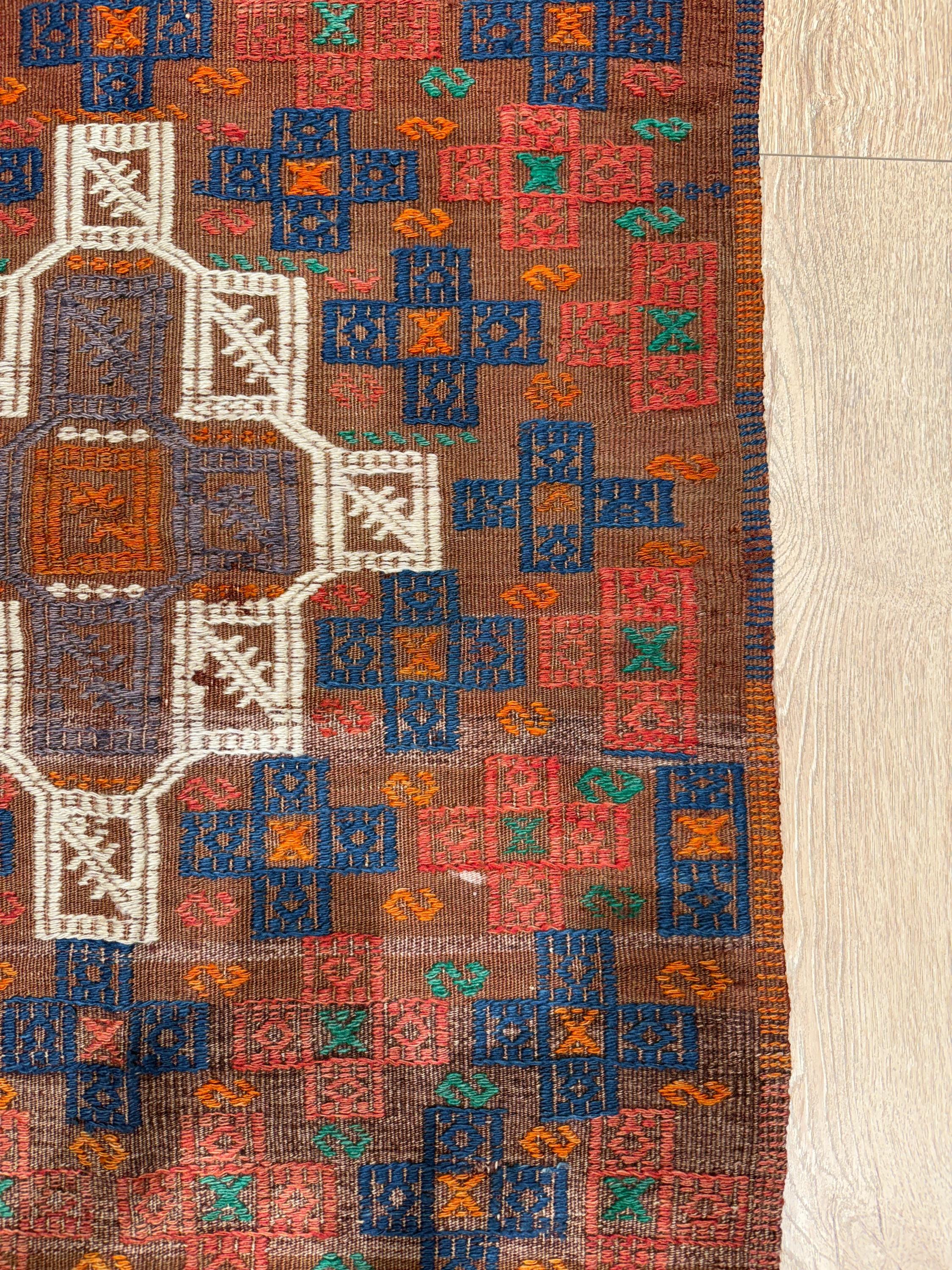 Vintage Turkish Kilim Rug, Handwoven Wool, Bohemian Area Rug (3.02x4.86 ft)