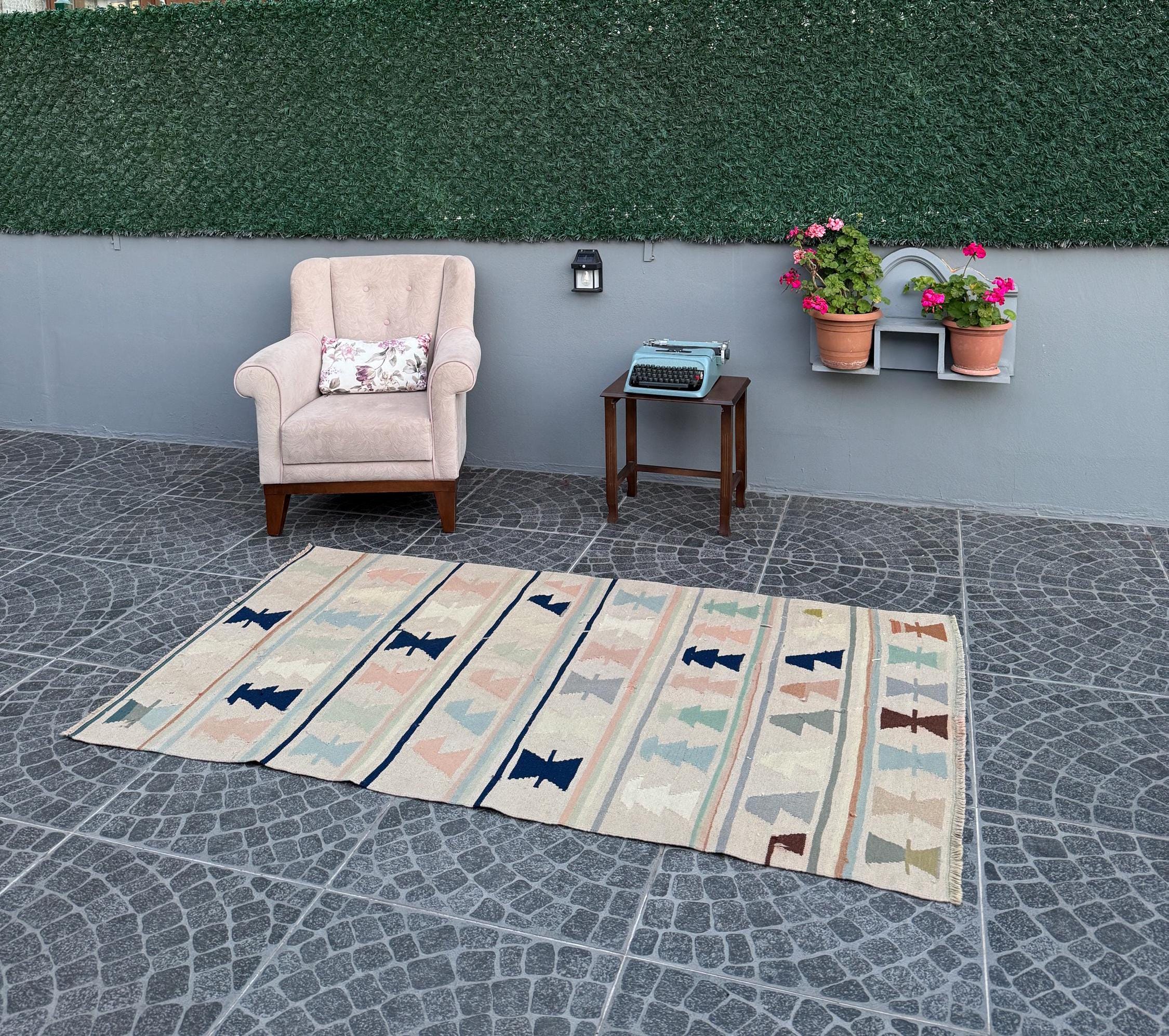 Vintage Turkish Kilim Rug, Handwoven Wool, Boho Decor (3.84x6.73 ft)