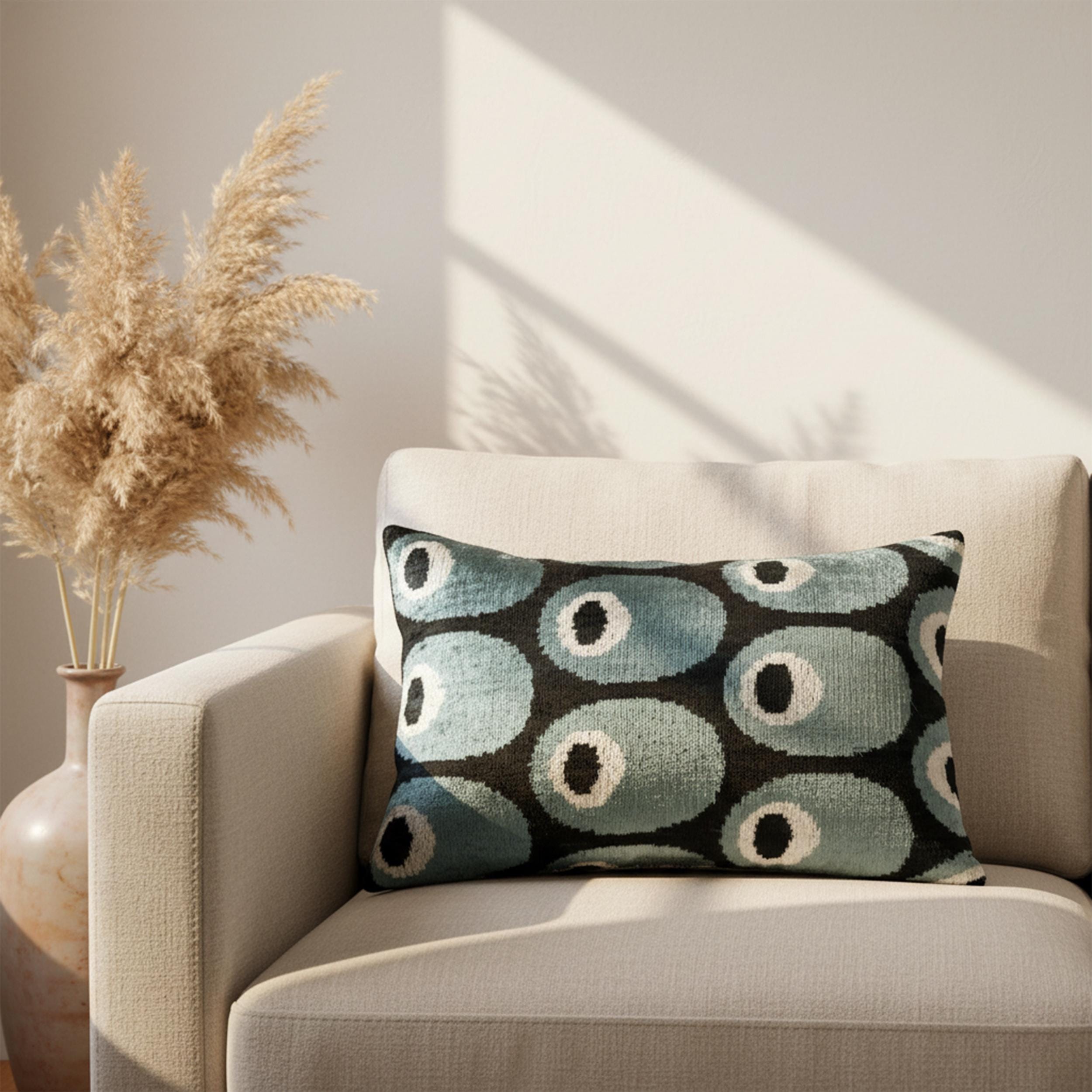 Blue Black Evil Eye Velvet Pillow Cover 16x24