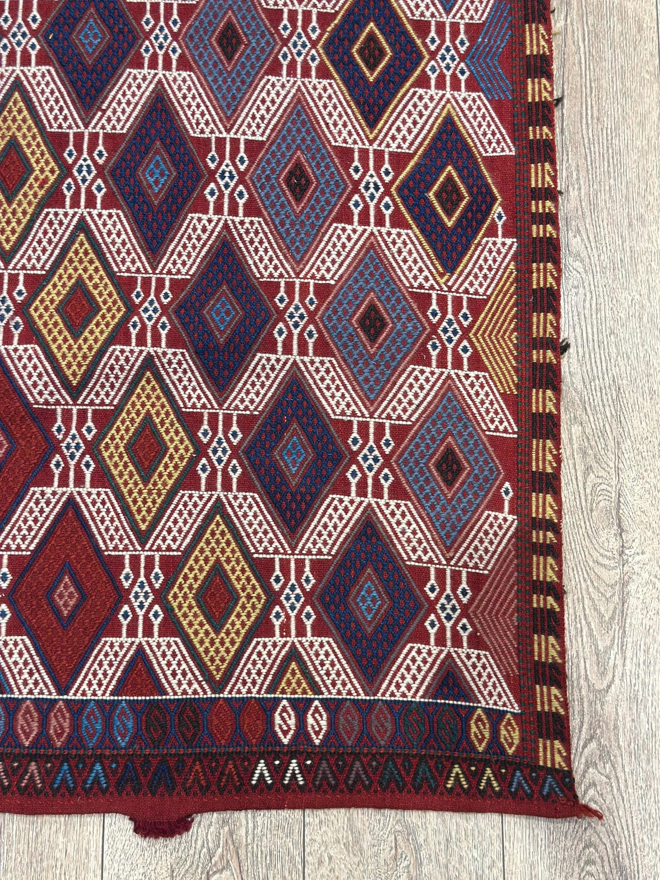 Vintage Konya Kilim Rug, Geometric Diamond Wool Rug (3.9 x 5.7 ft)