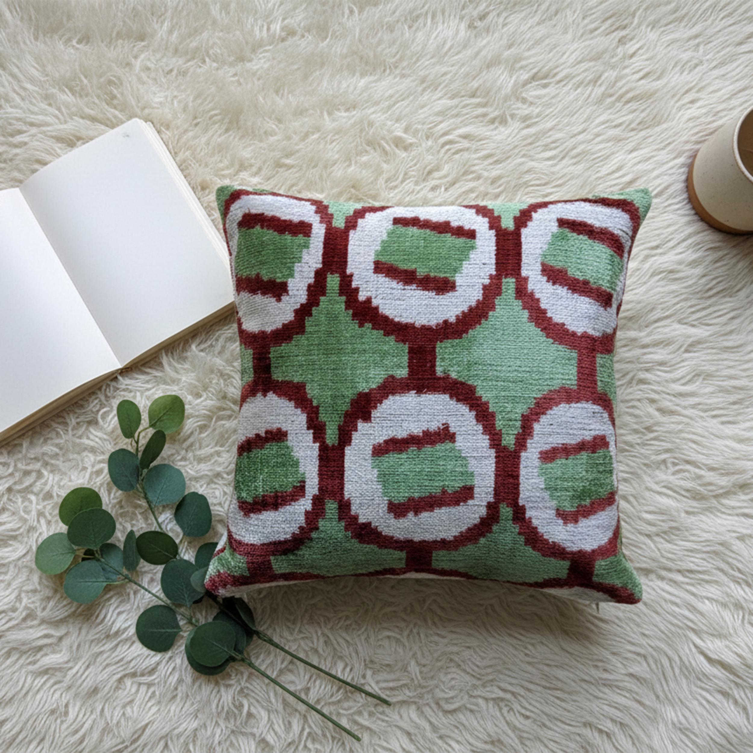 Green & Red Ikat Pillow Cover 16x24