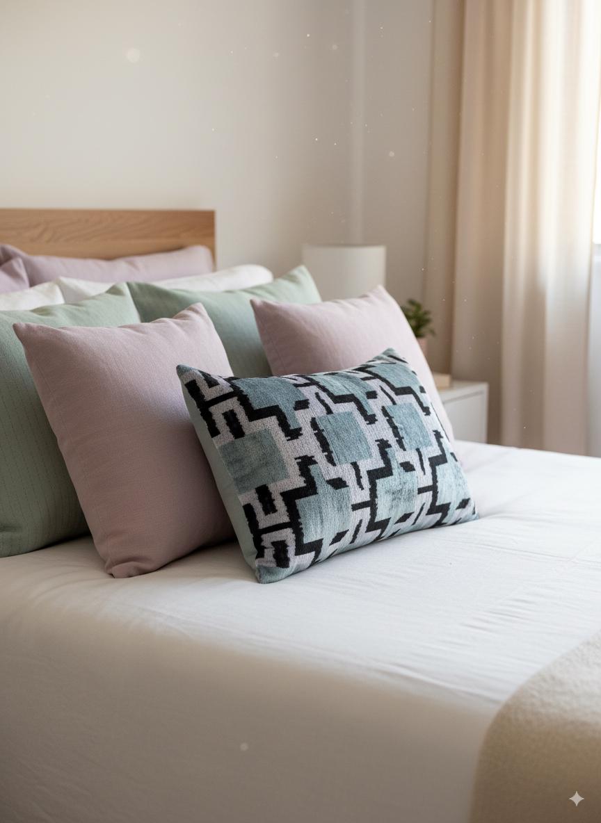 Blue Black and White Velvet Pillow Cover 16x24