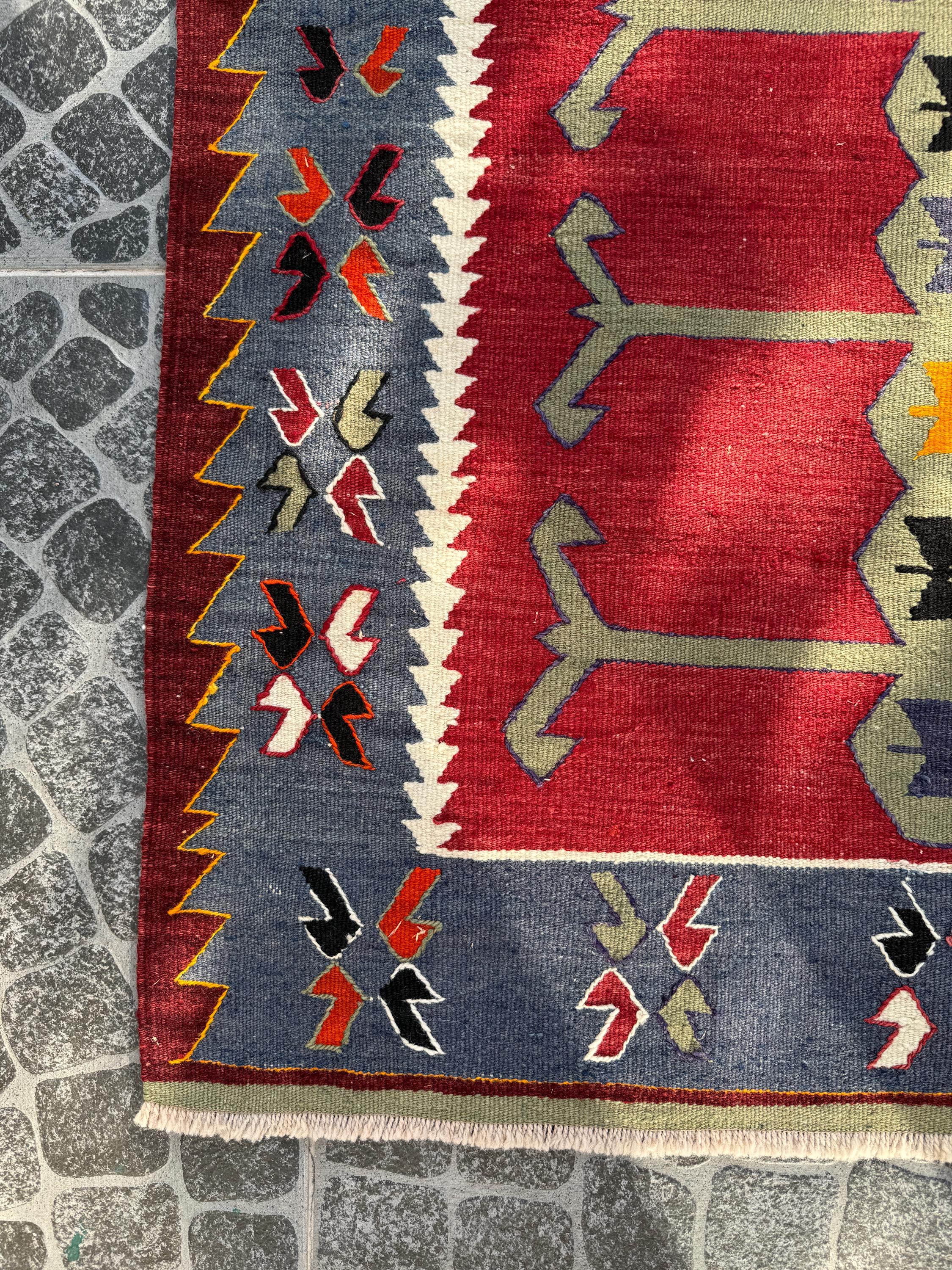 Vintage Handwoven Turkish Kilim Rug, 3.12x4.66 ft, Wool Rug