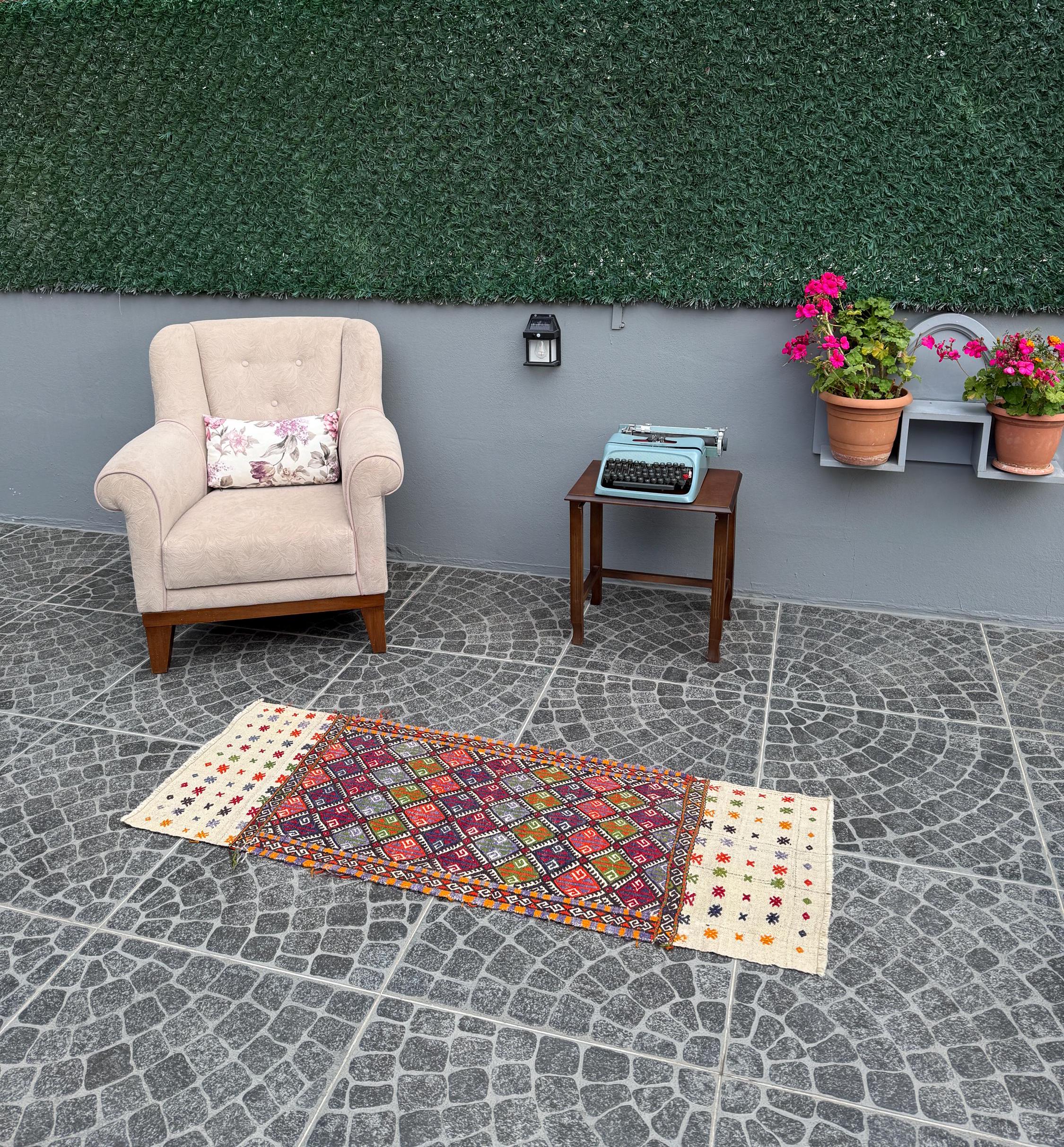 Vintage Turkish Kilim Rug: Handwoven Wool Boho Decor (1.77x4.92 ft)