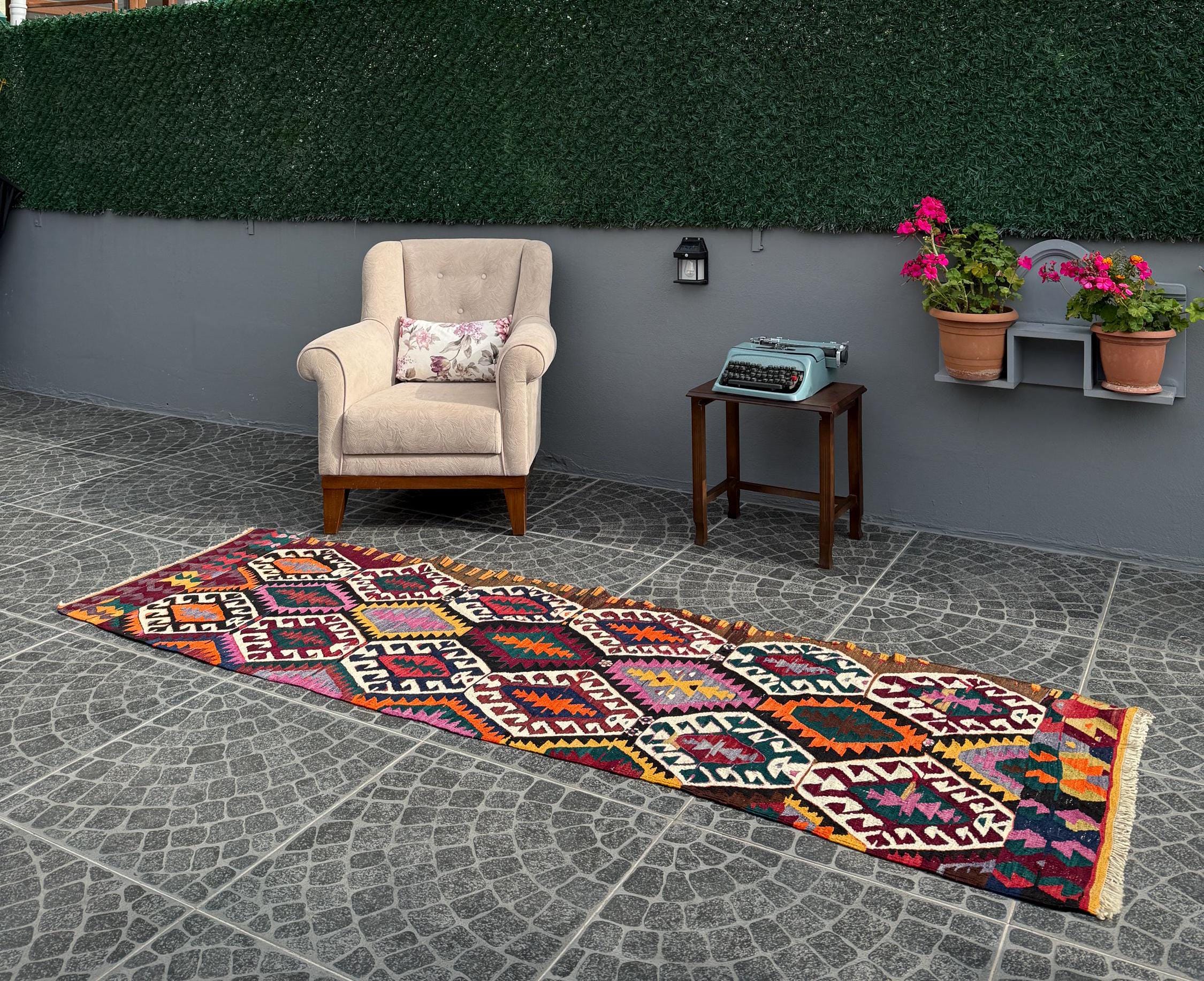 Vintage Turkish Kilim Runner Rug, Bohemian Home Decor (2.62 x 8.69 ft)