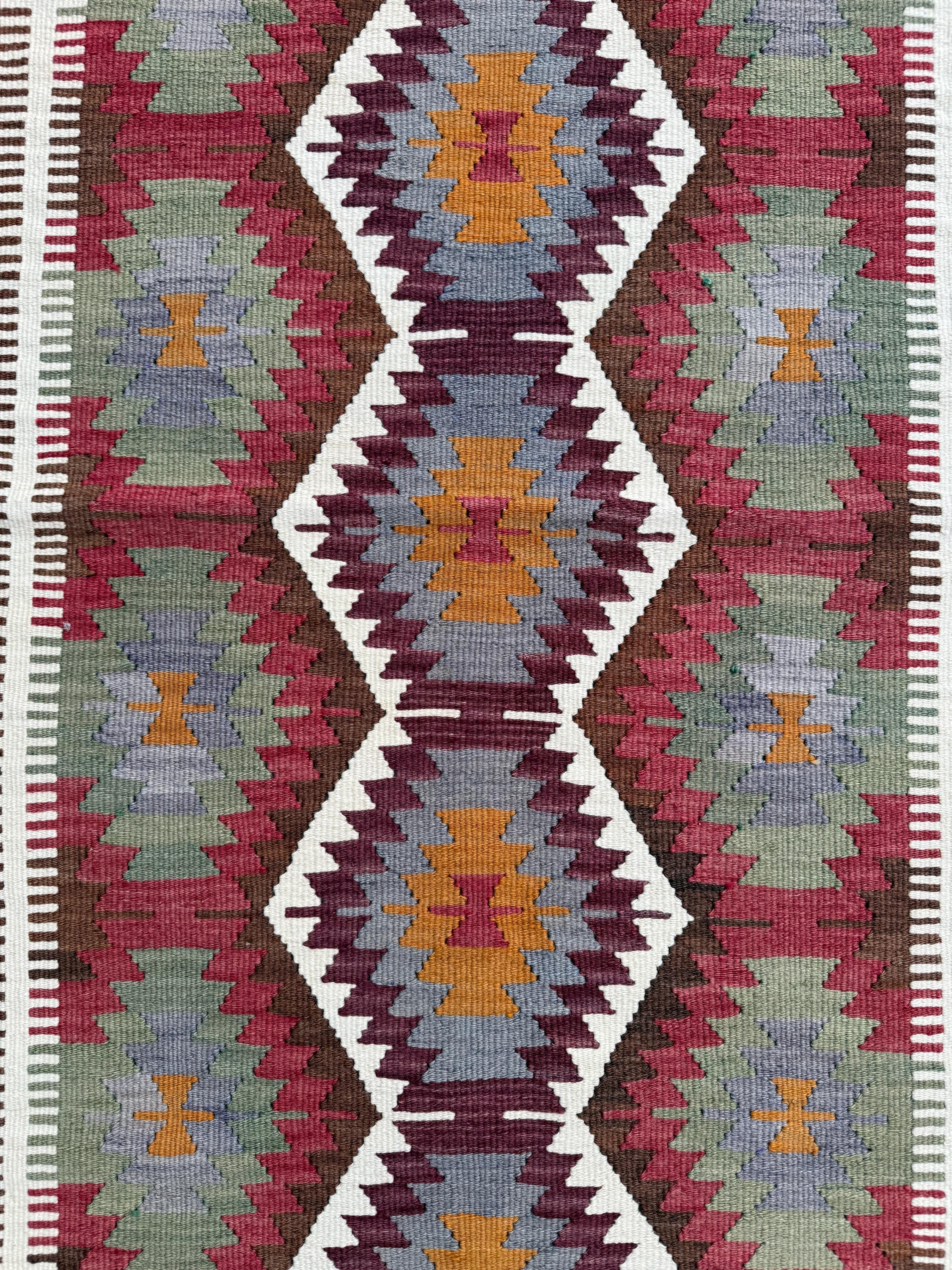 Vintage Handwoven Turkish Kilim Rug, Wool Bohemian Decor (2.30x4.33 ft)