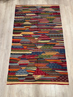 Vintage Turkish Kilim Rug, Boho Geometric Wool Area Rug (4.6 x 7.7 ft)
