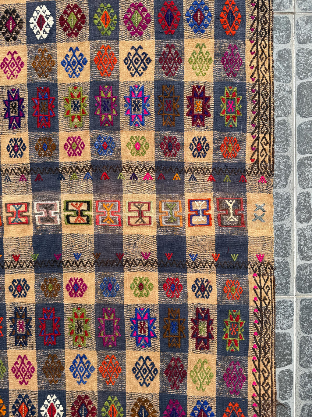 Vintage Turkish Kilim Rug, Bohemian Woven Area Rug (2.33x7.22 ft)