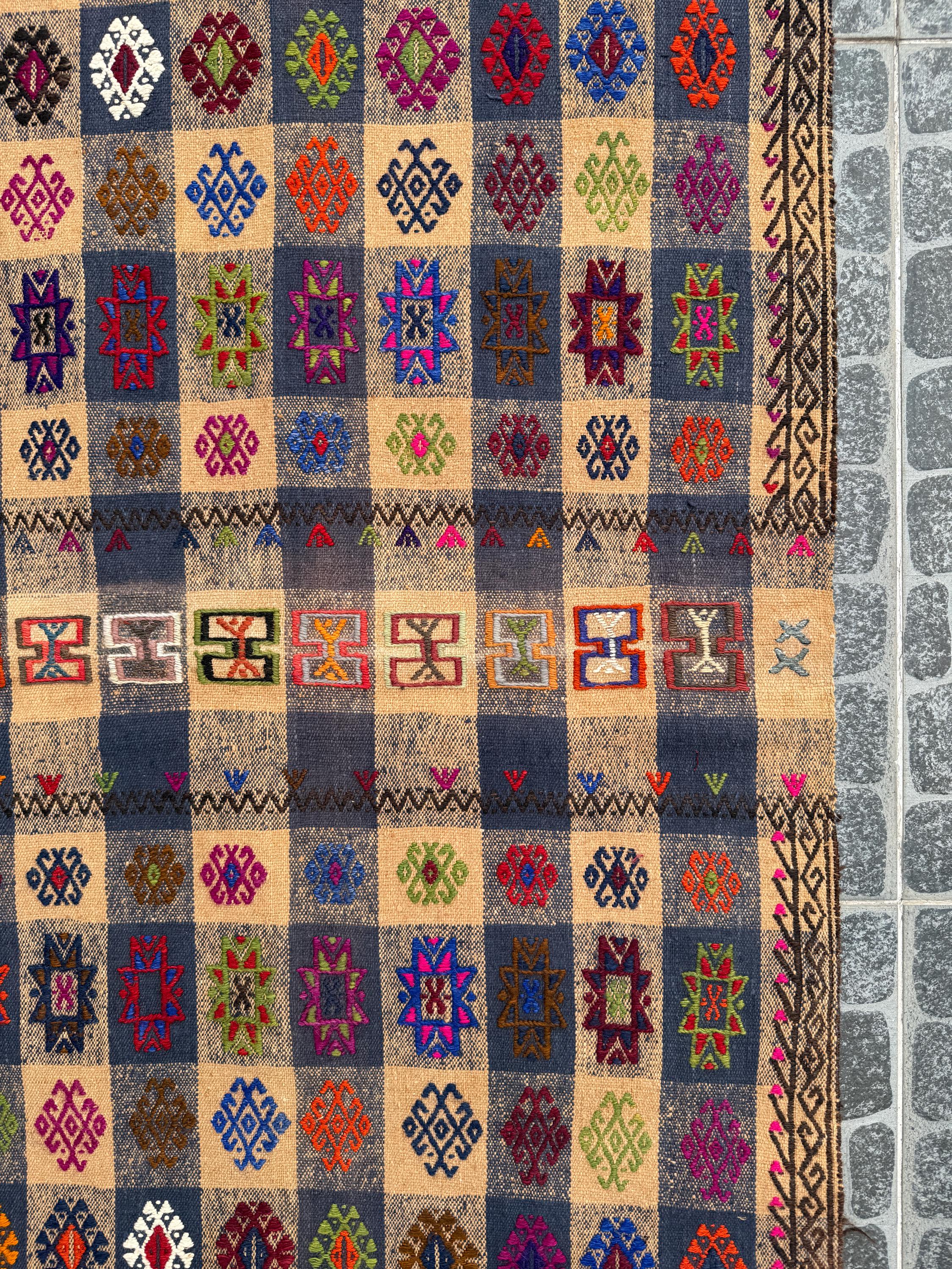 Vintage Turkish Kilim Rug, Bohemian Woven Area Rug (2.33x7.22 ft)