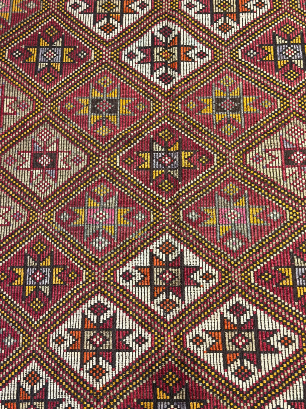 Vintage Turkish Kilim Rug – 4.6 x 8.2 ft, Handwoven Wool Star Diamond