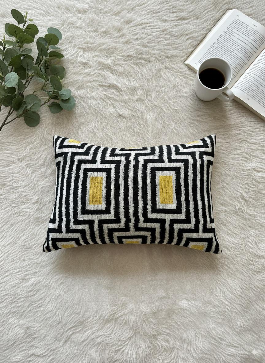 Black White and Yellow Velvet Pillow Cover 16x24