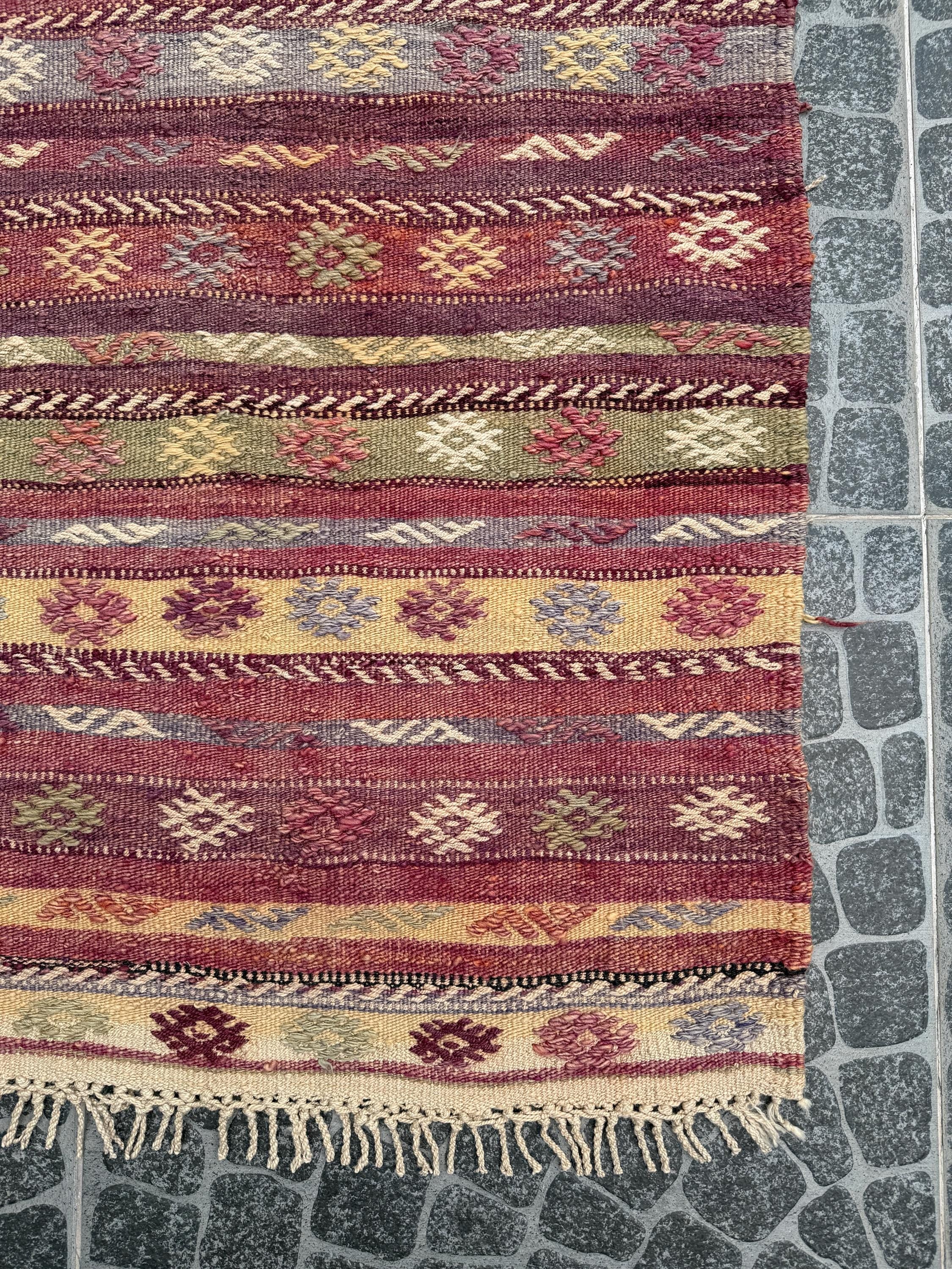 Vintage Turkish Kilim Rug, Handwoven Wool, Boho Decor (2.62x3.54 ft)