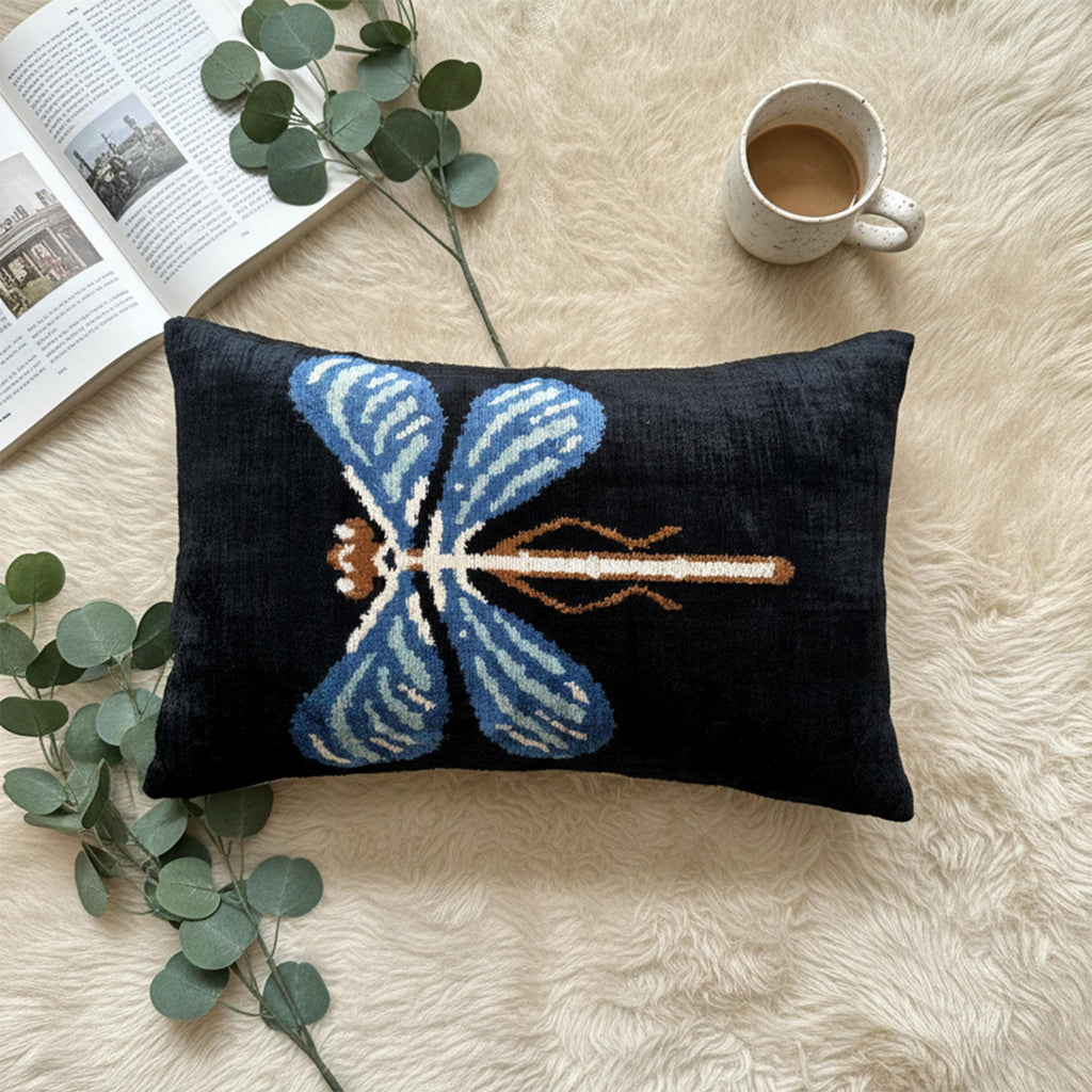 Blue Dragonfly Velvet Pillow Cover 16x24