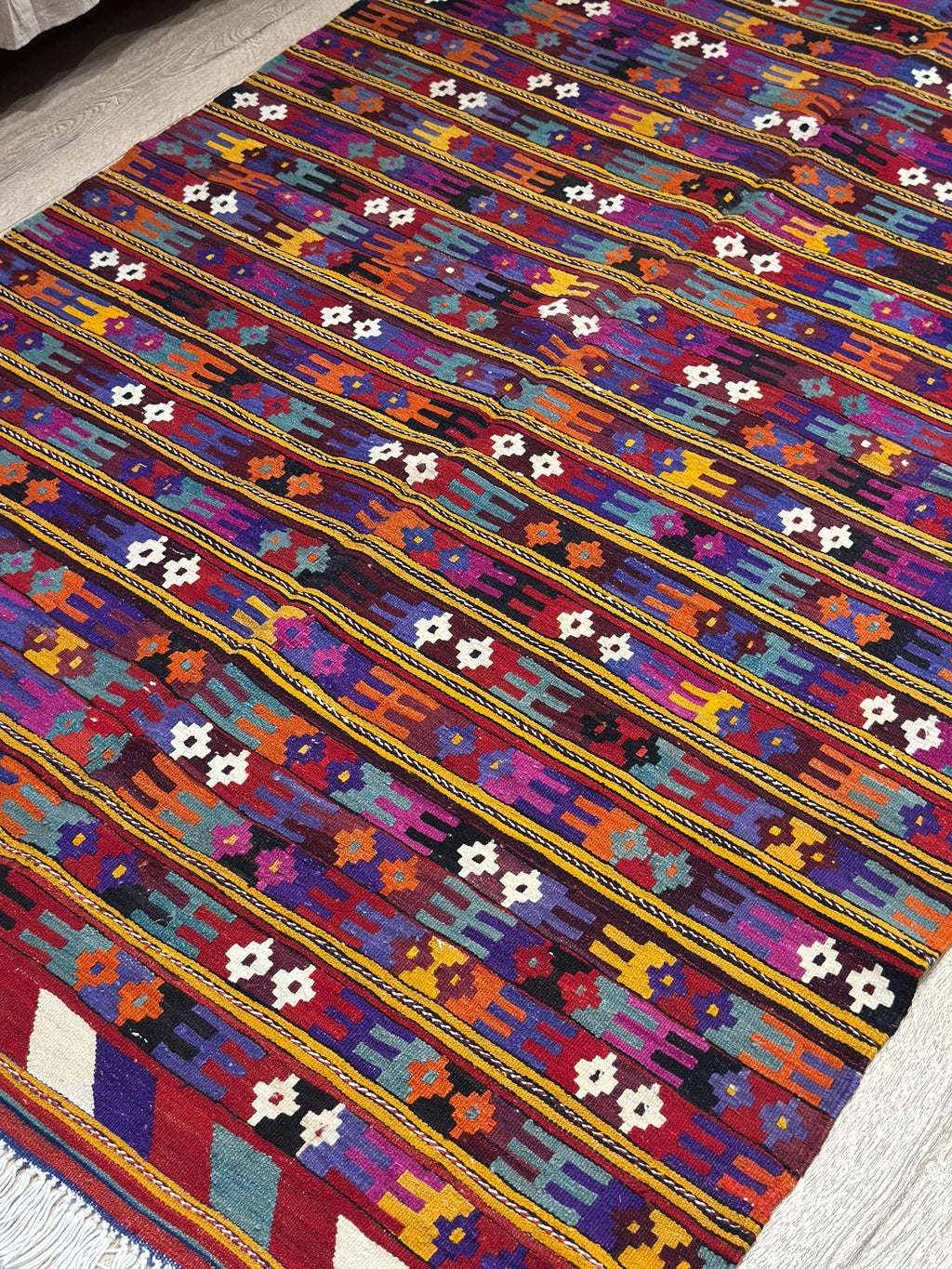 Vintage Turkish Kilim Rug, Handwoven Wool Boho Rug (4.5 x 6.8 ft)