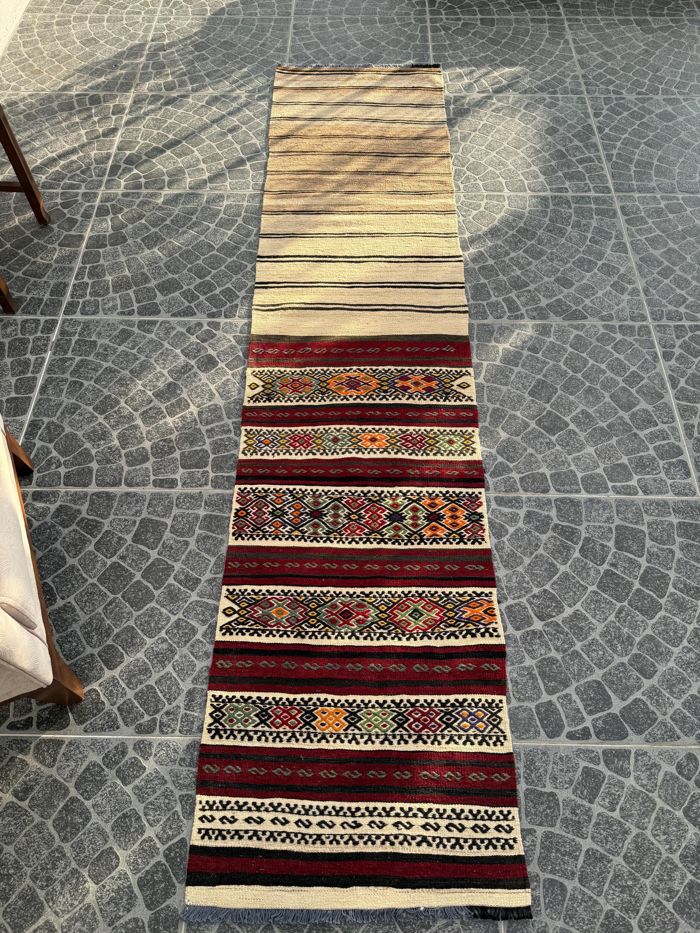 Vintage Turkish Kilim Runner Rug, Boho Decor (2.2x9.42 ft)