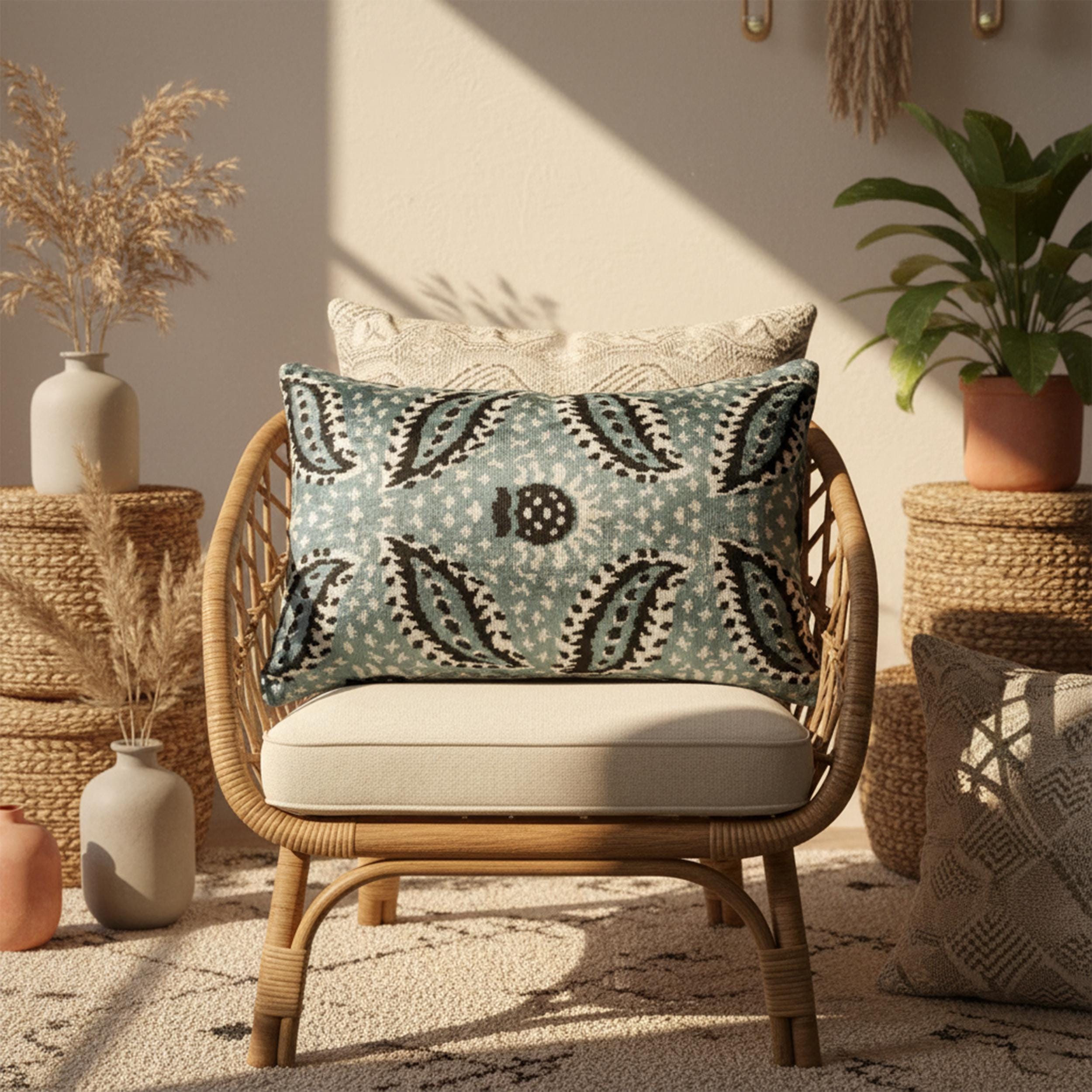 Light Blue and Black Velvet Pillow Cover 16x24