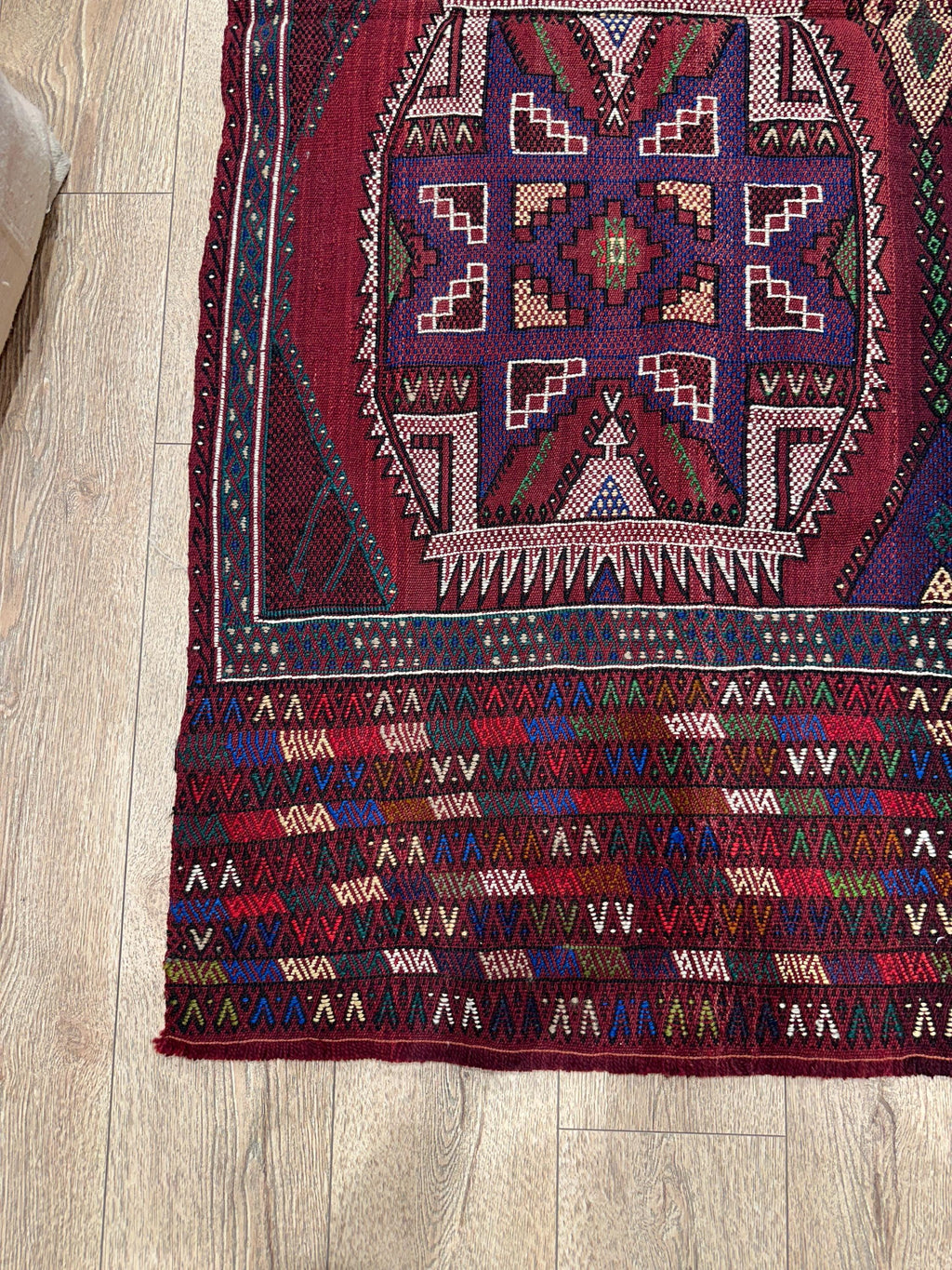 Vintage Turkish Kilim Rug, Handwoven Wool, Geometric Tribal Design (4.46 x 6.56 ft)