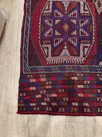 Vintage Turkish Kilim Rug, Handwoven Wool, Geometric Tribal Design (4.46 x 6.56 ft)