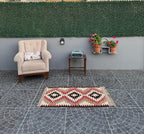 Vintage Turkish Cicim Kilim Rug, Handwoven Geometric Wool, 2.30x4.00 ft