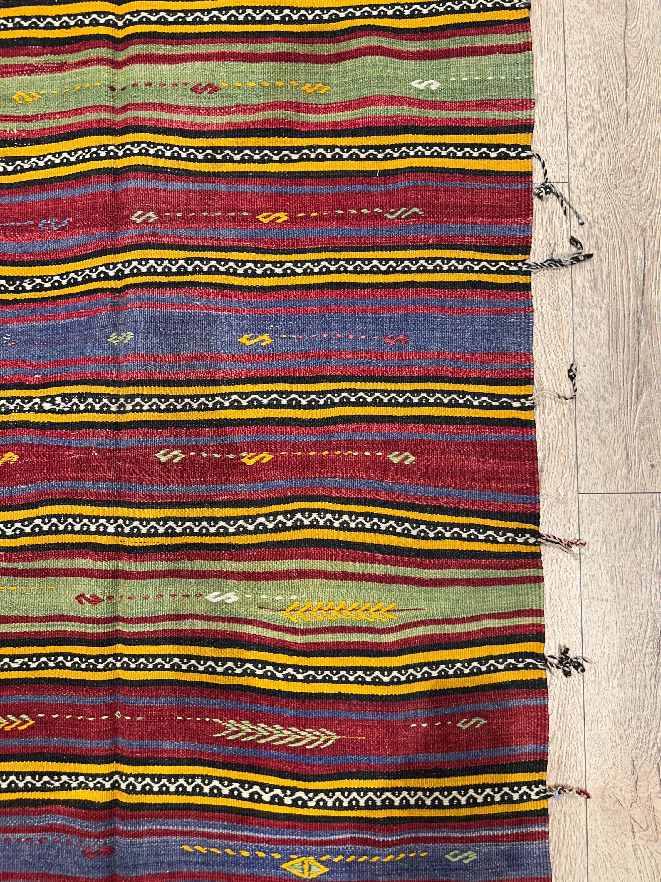 Vintage Turkish Kilim Rug, Multicolor Wool Anatolian Rug (3.8 x 7.8 ft)