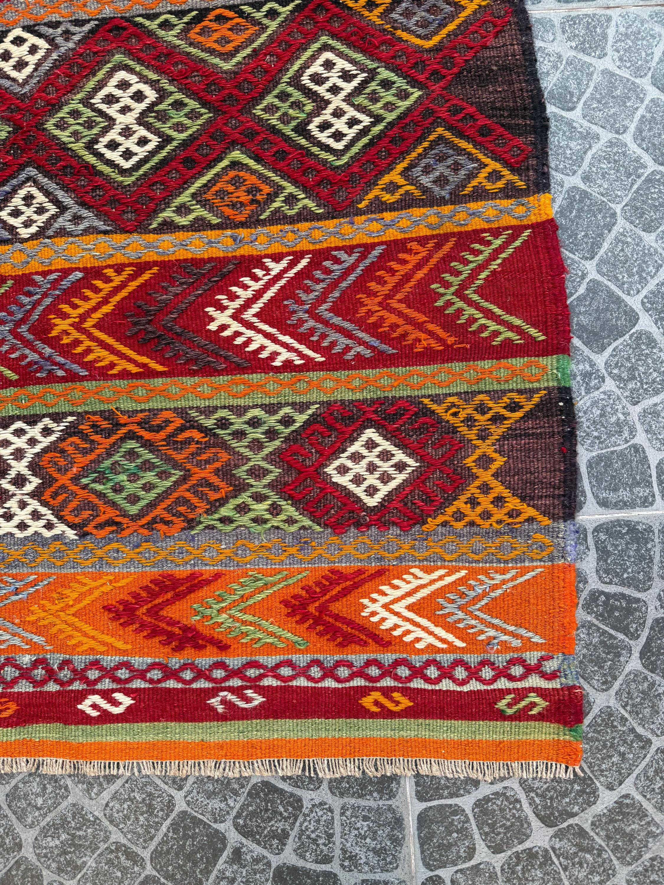 Vintage Turkish Kilim Rug, Handwoven Wool, Bohemian Decor (3.77x6.04 ft)