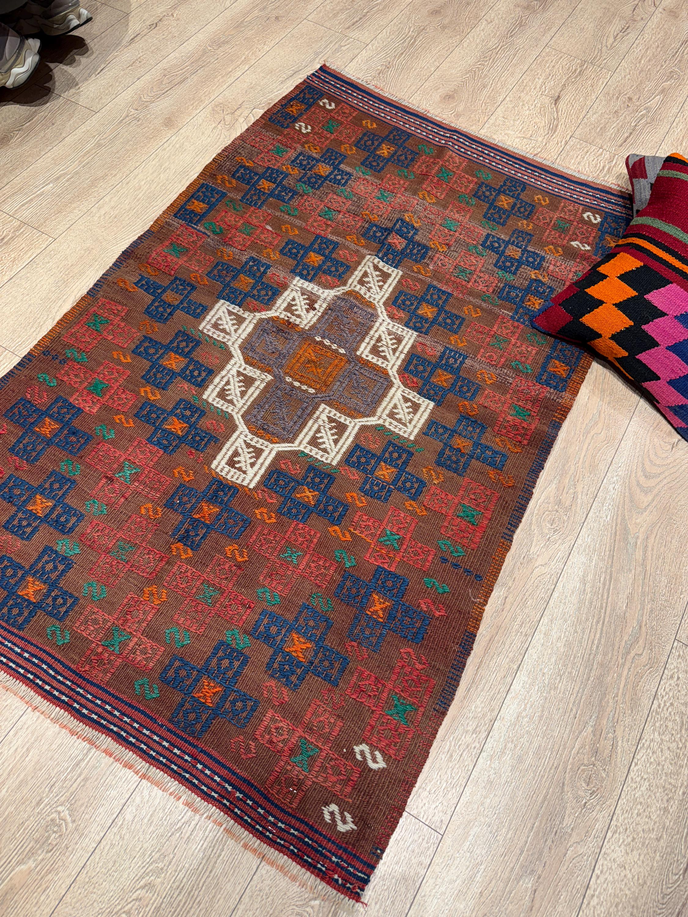 Vintage Turkish Kilim Rug, Handwoven Wool, Bohemian Area Rug (3.02x4.86 ft)