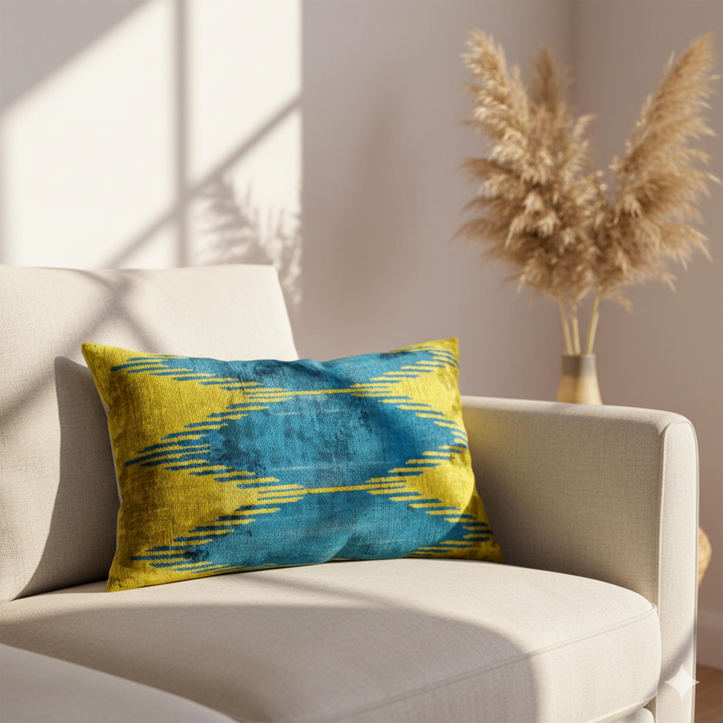 Bold Blue and Yellow Velvet Pillow Cover 16x24