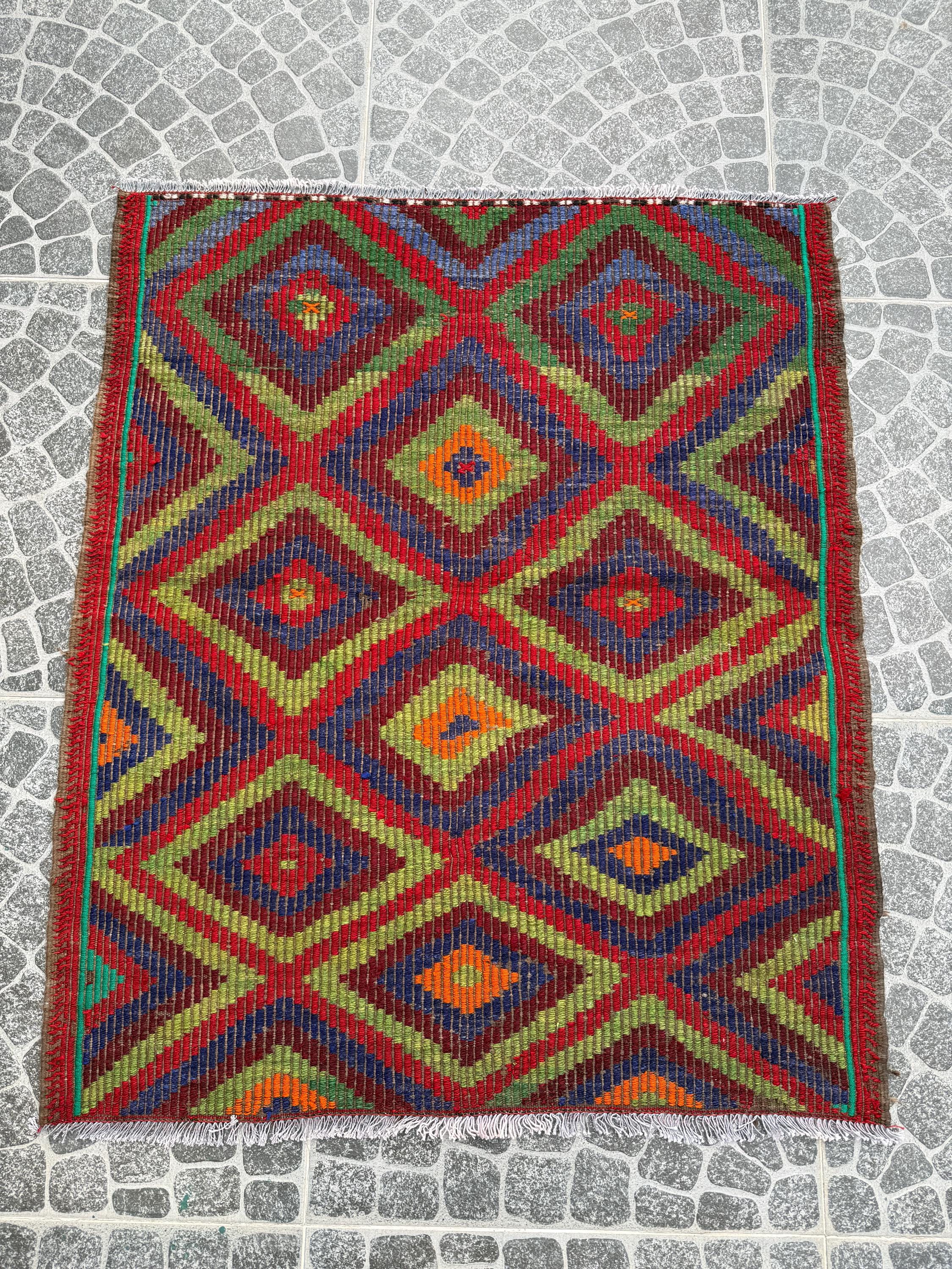 Vintage Handwoven Turkish Kilim Rug, Boho Home Decor (3.38x4.00 ft)