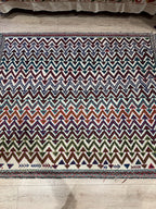 Vintage Turkish Kilim Rug (4.8 x 6.7 ft) – Handwoven Wool, Tribal Zigzag Design