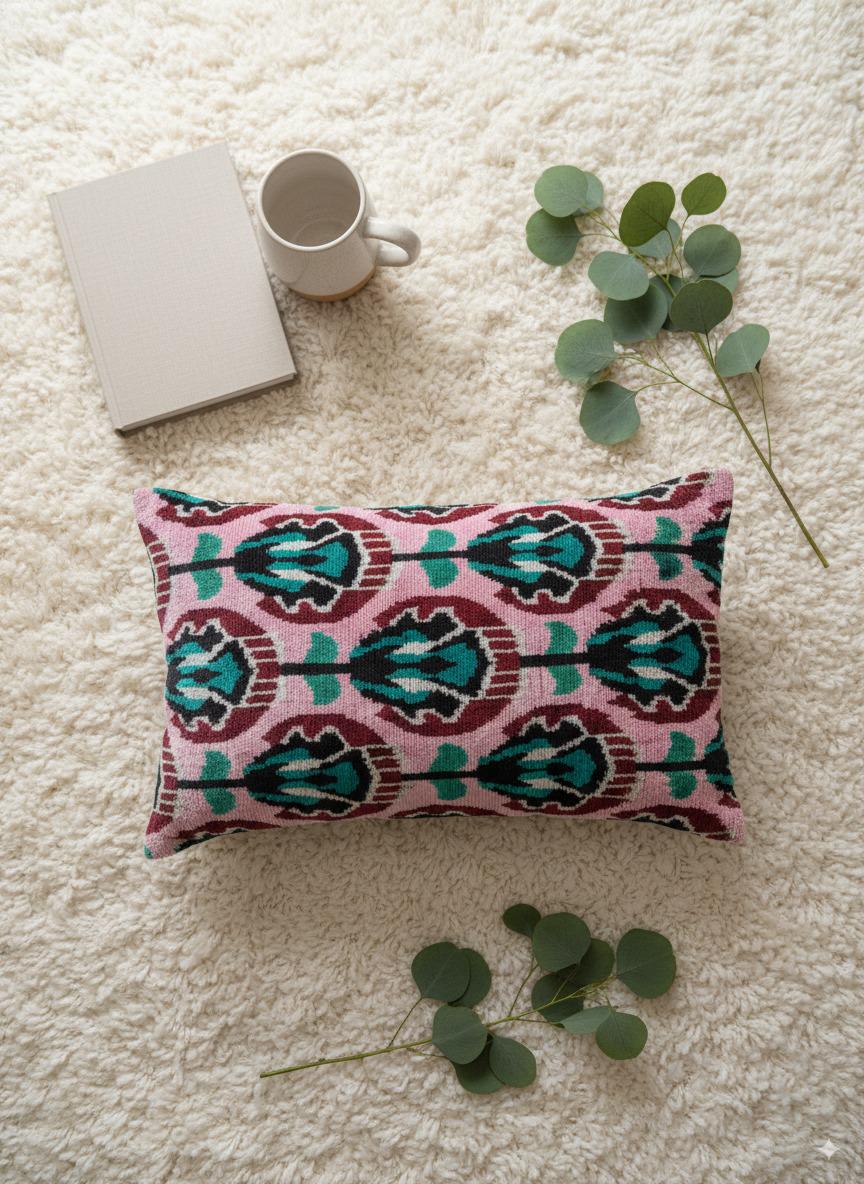 Pink Green and Black Velvet Pillow Cover 16x24