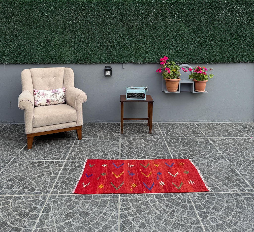 Vintage Turkish Kilim Rug, Handwoven Wool Cicim Rug (1.90x3.81 ft)