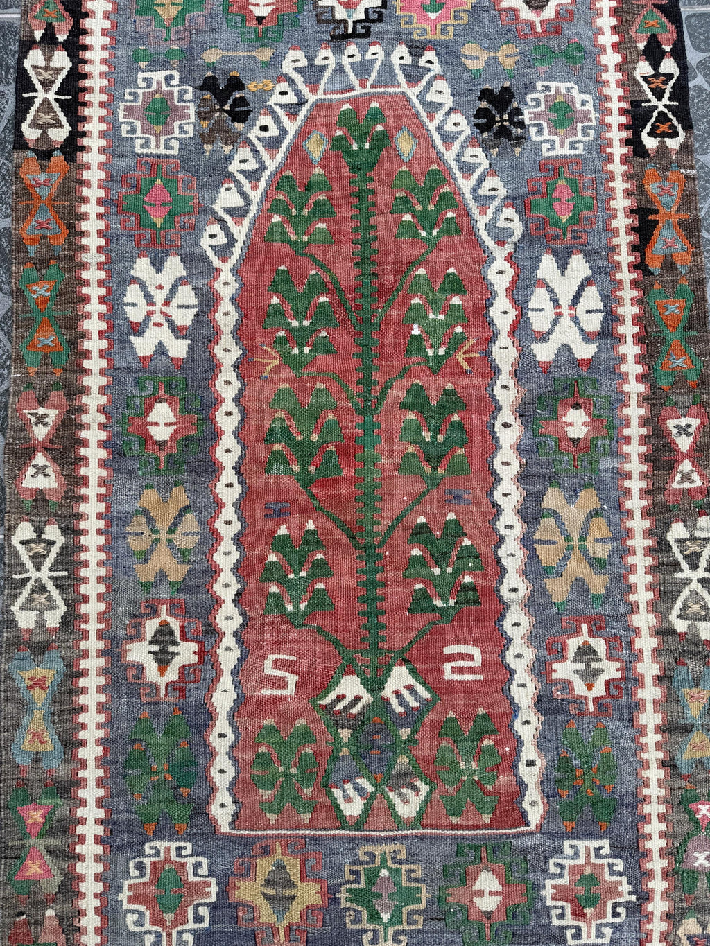Vintage Turkish Kilim Rug, Tree of Life, Handwoven Wool (2.53x4.20 ft)