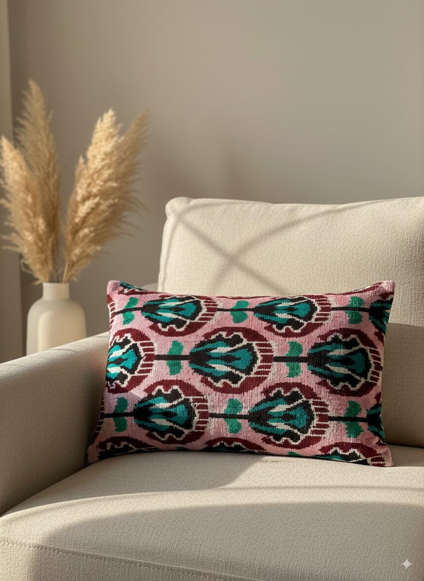 Pink Green and Black Velvet Pillow Cover 16x24