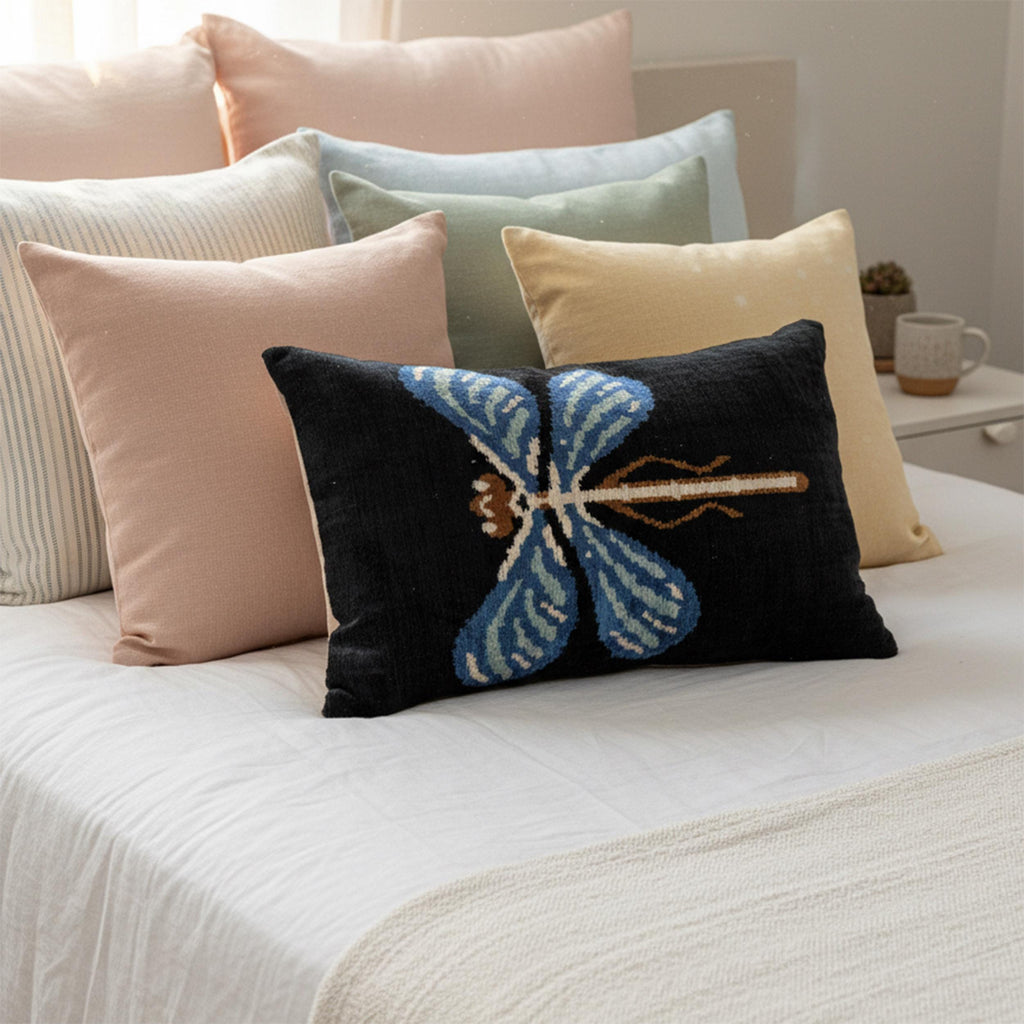 Blue Dragonfly Velvet Pillow Cover 16x24