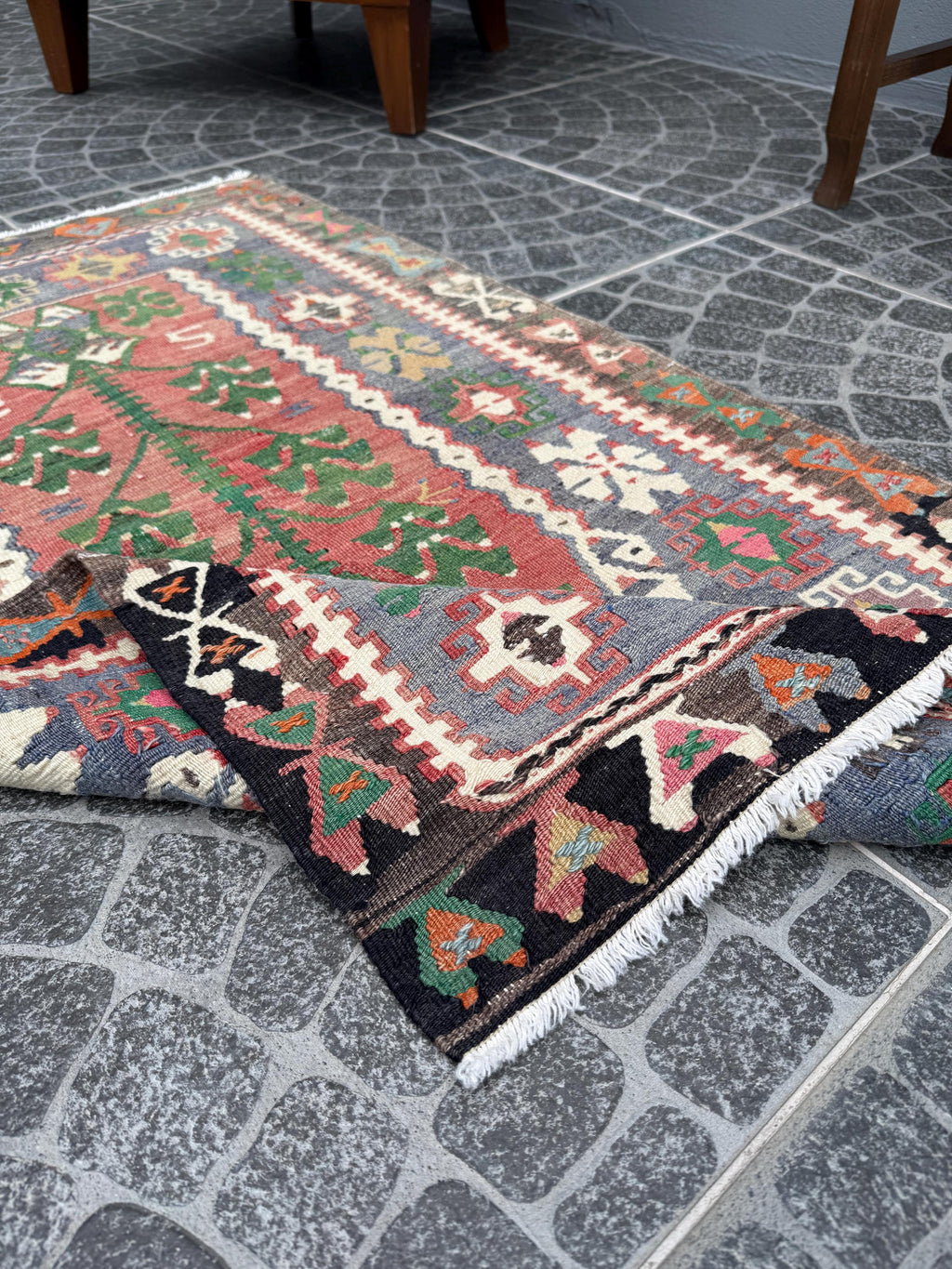 Vintage Turkish Kilim Rug, Tree of Life, Handwoven Wool (2.53x4.20 ft)