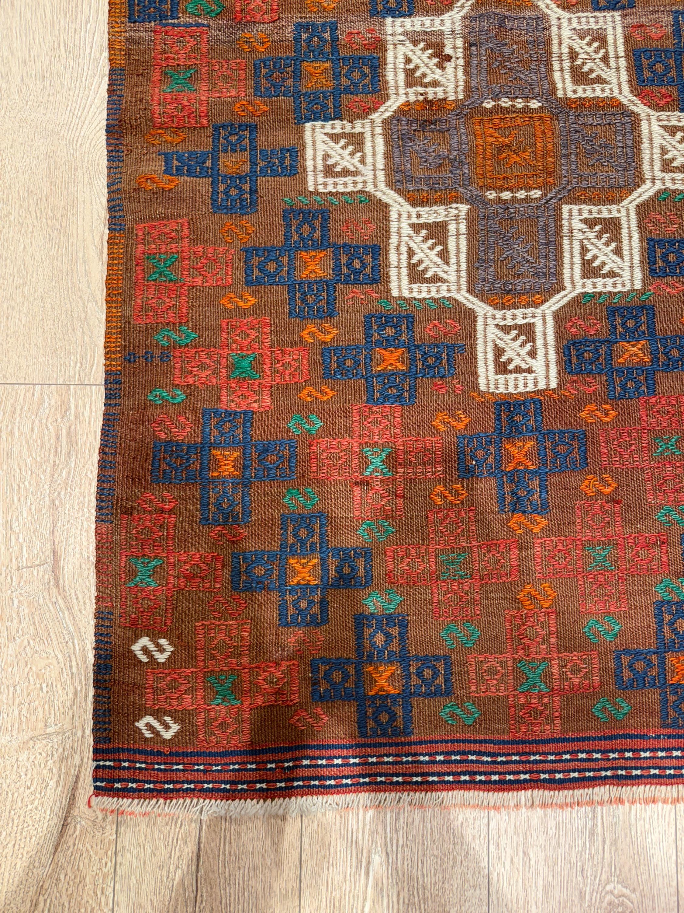 Vintage Turkish Kilim Rug, Handwoven Wool, Bohemian Area Rug (3.02x4.86 ft)