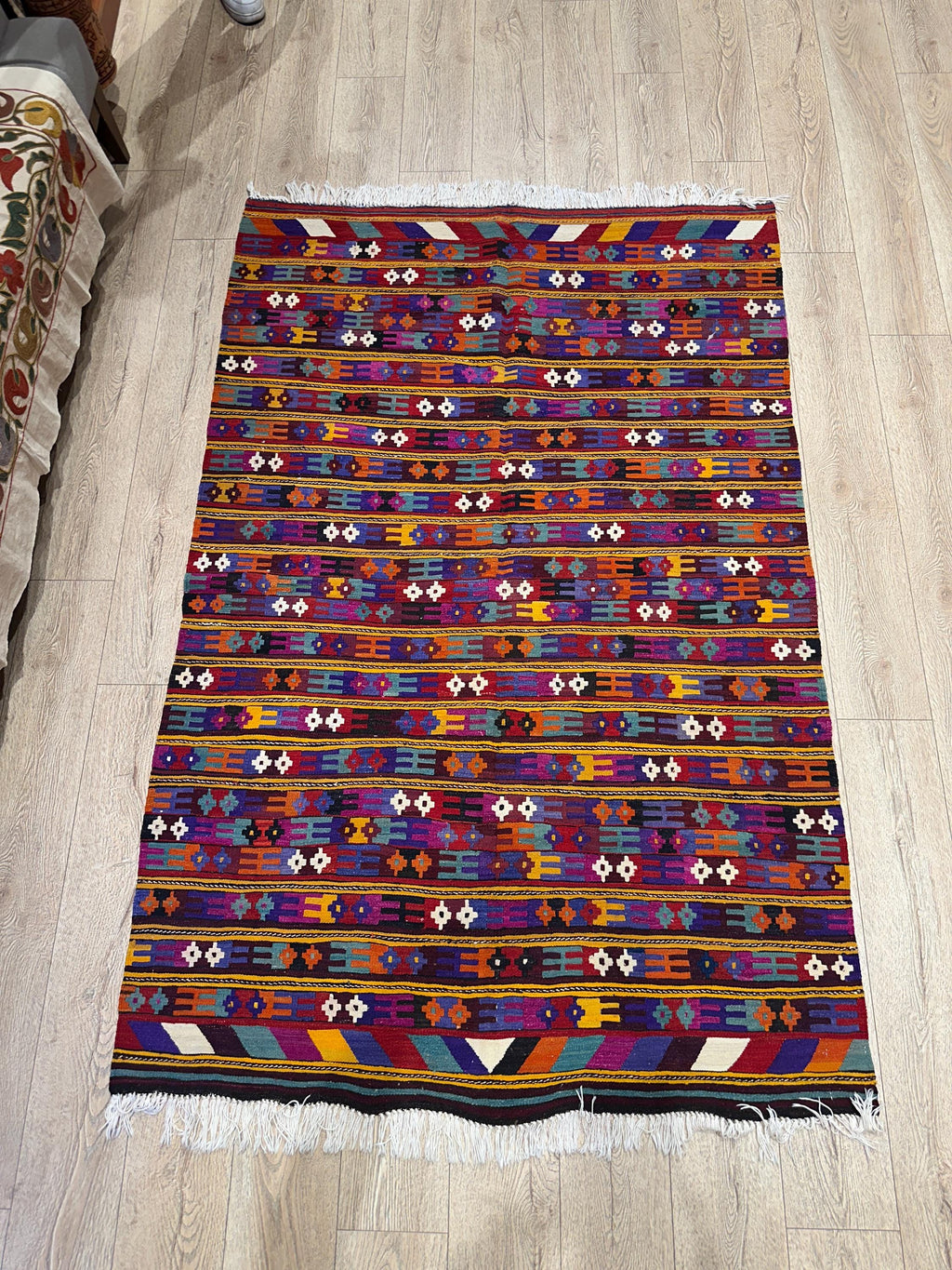Vintage Turkish Kilim Rug, Handwoven Wool Boho Rug (4.5 x 6.8 ft)