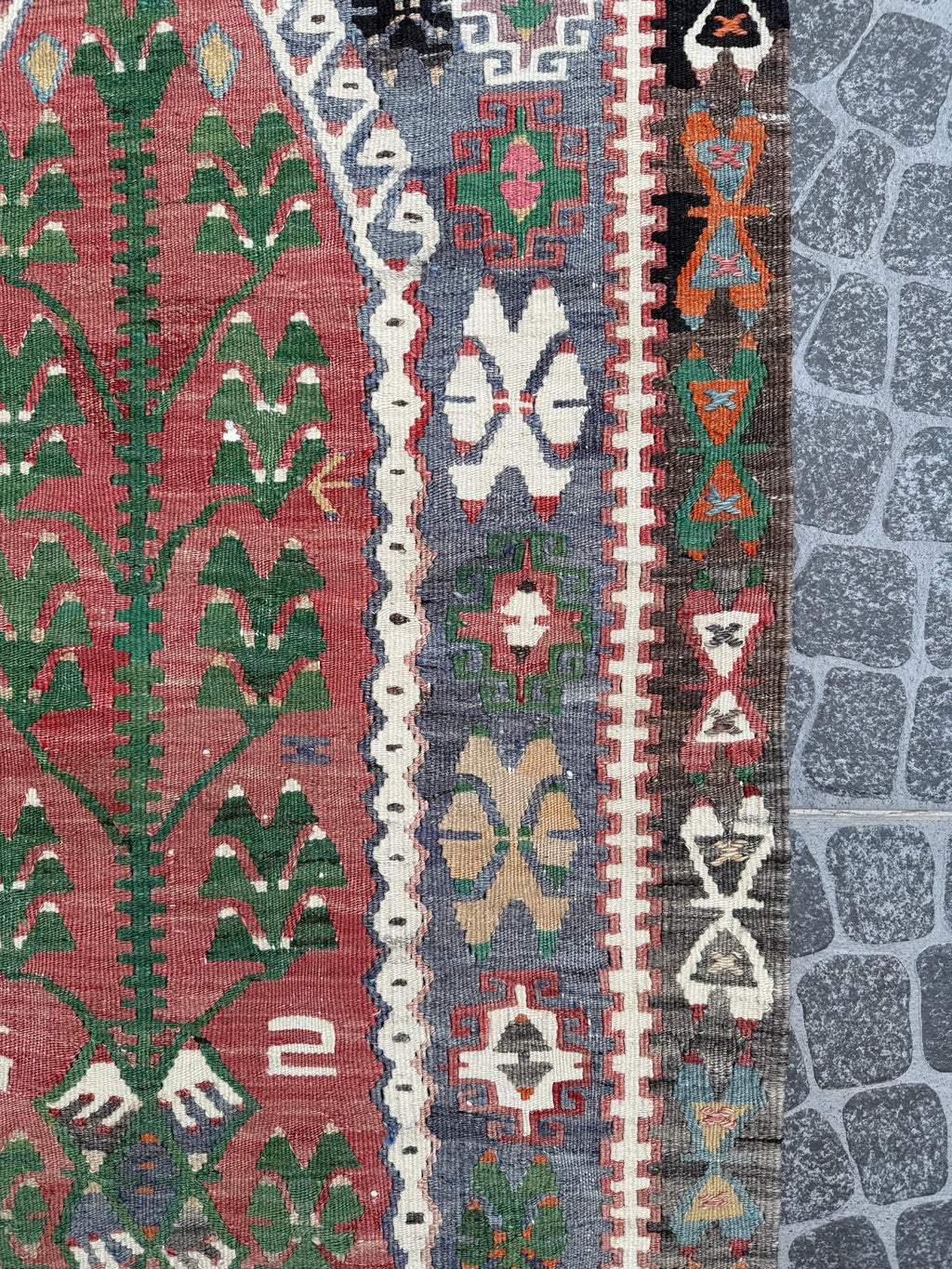 Vintage Turkish Kilim Rug, Tree of Life, Handwoven Wool (2.53x4.20 ft)