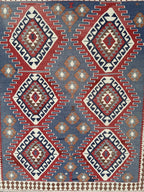 Handwoven Turkish Kilim Rug, Vintage Star Motif (3.64 x 4.33 ft)