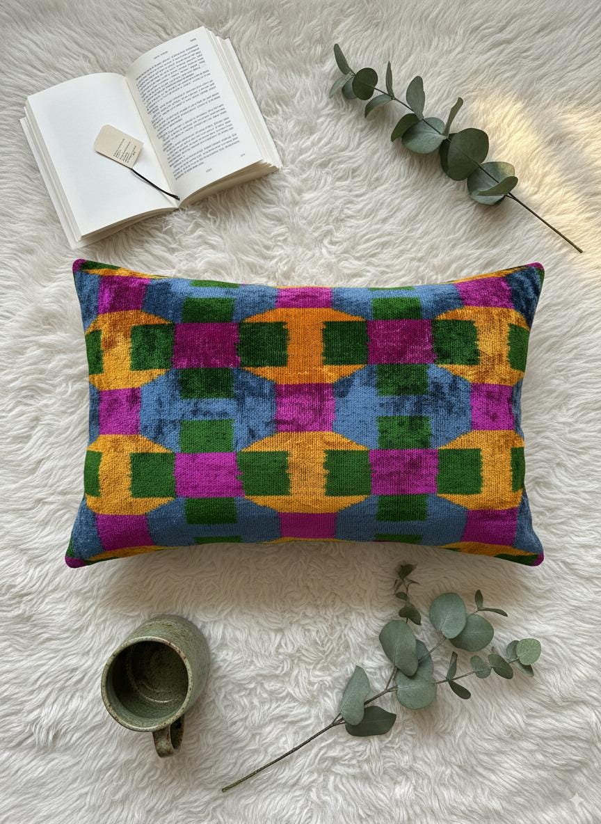 Yellow Pink Green Blue Velvet Pillow Cover 16x24
