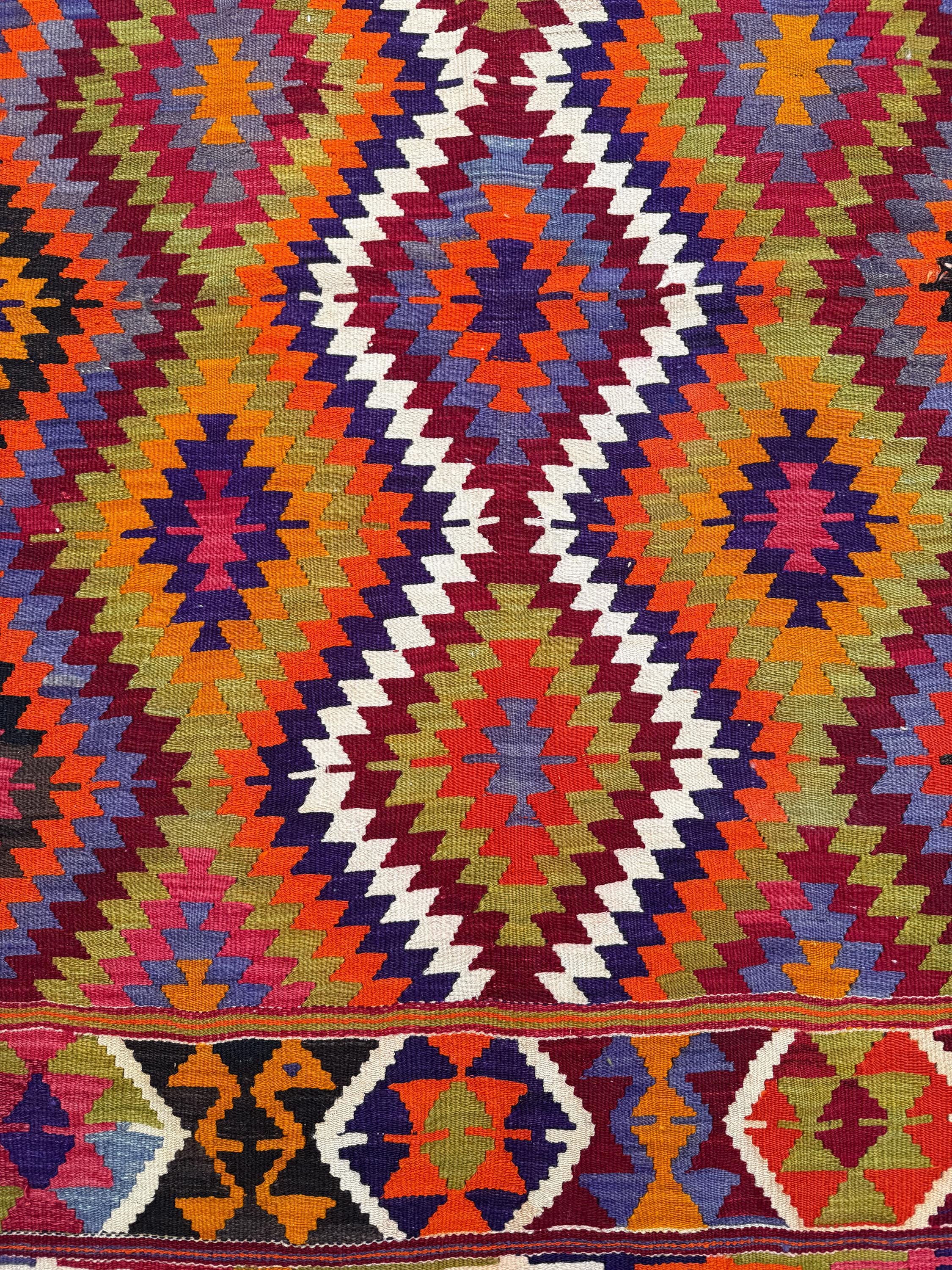 Vintage Turkish Kilim Rug, Handwoven Wool, Bohemian Decor (3.84x5.58 ft)