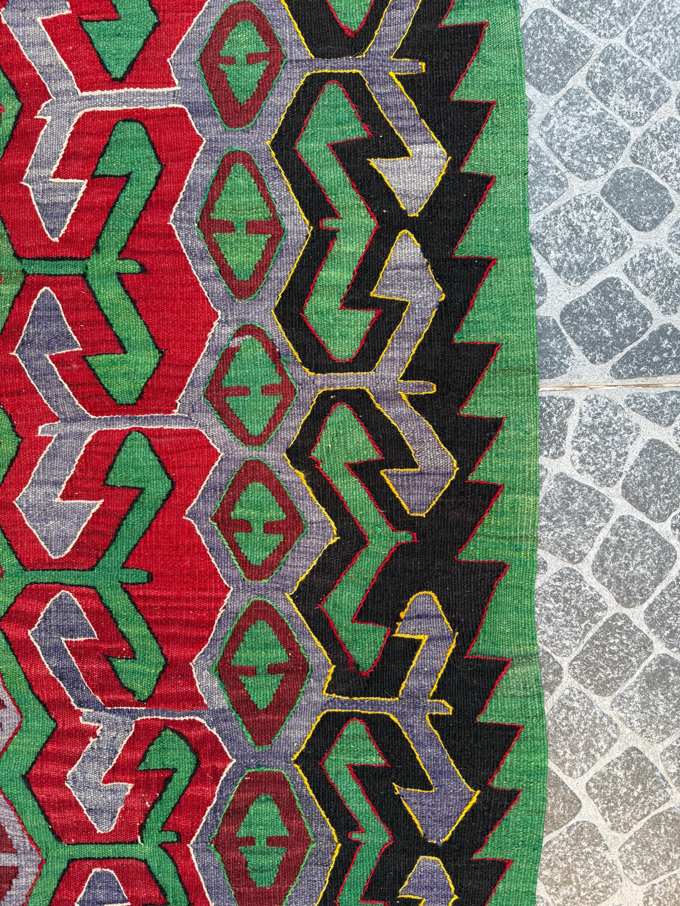 Vintage Turkish Kilim Rug, Handwoven Scorpion Motif, 3.61x9.22 ft