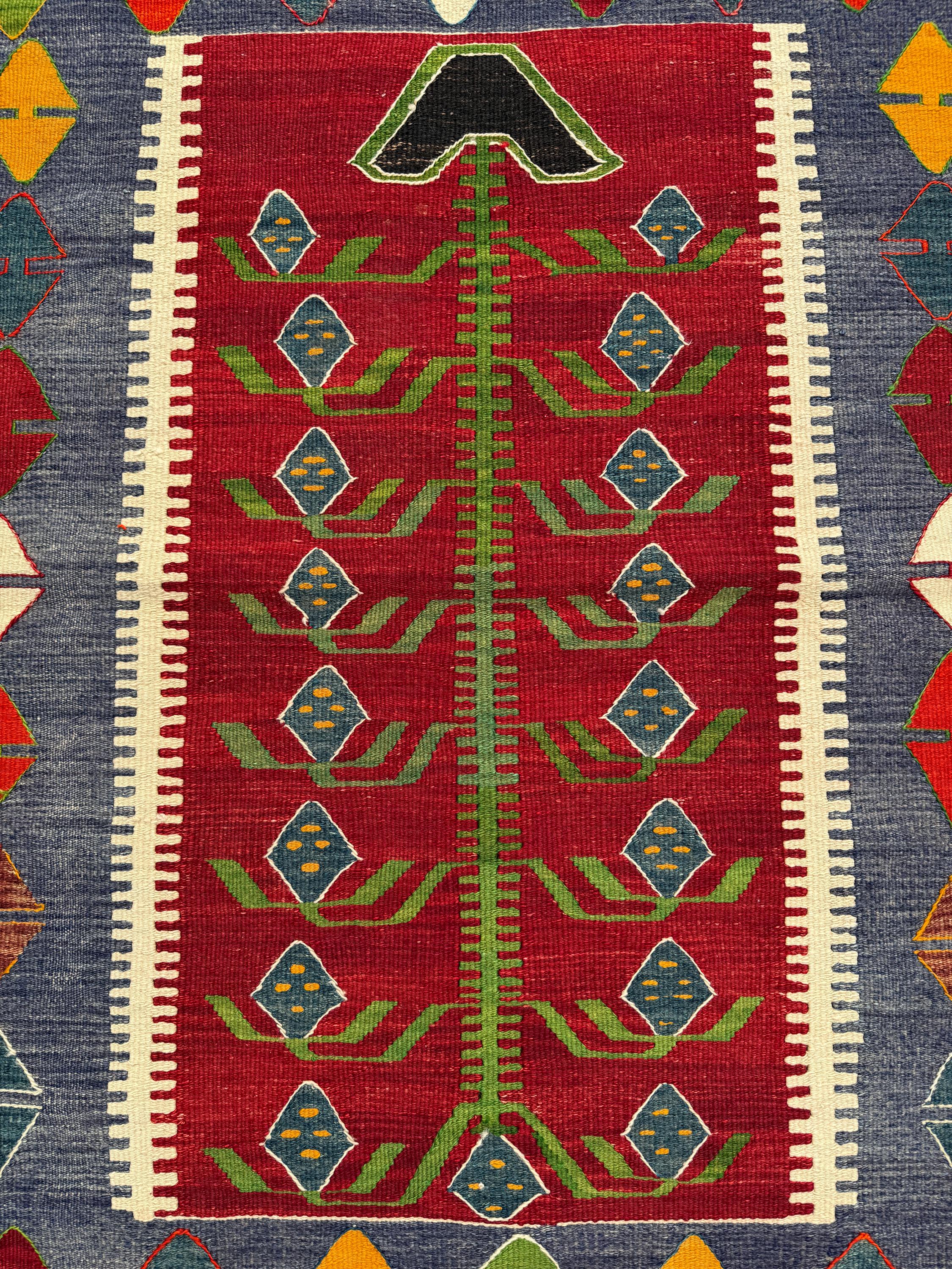 Vintage Turkish Kilim Rug, Tree of Life Motif, Bohemian Home Decor (3.28x4.33 ft)