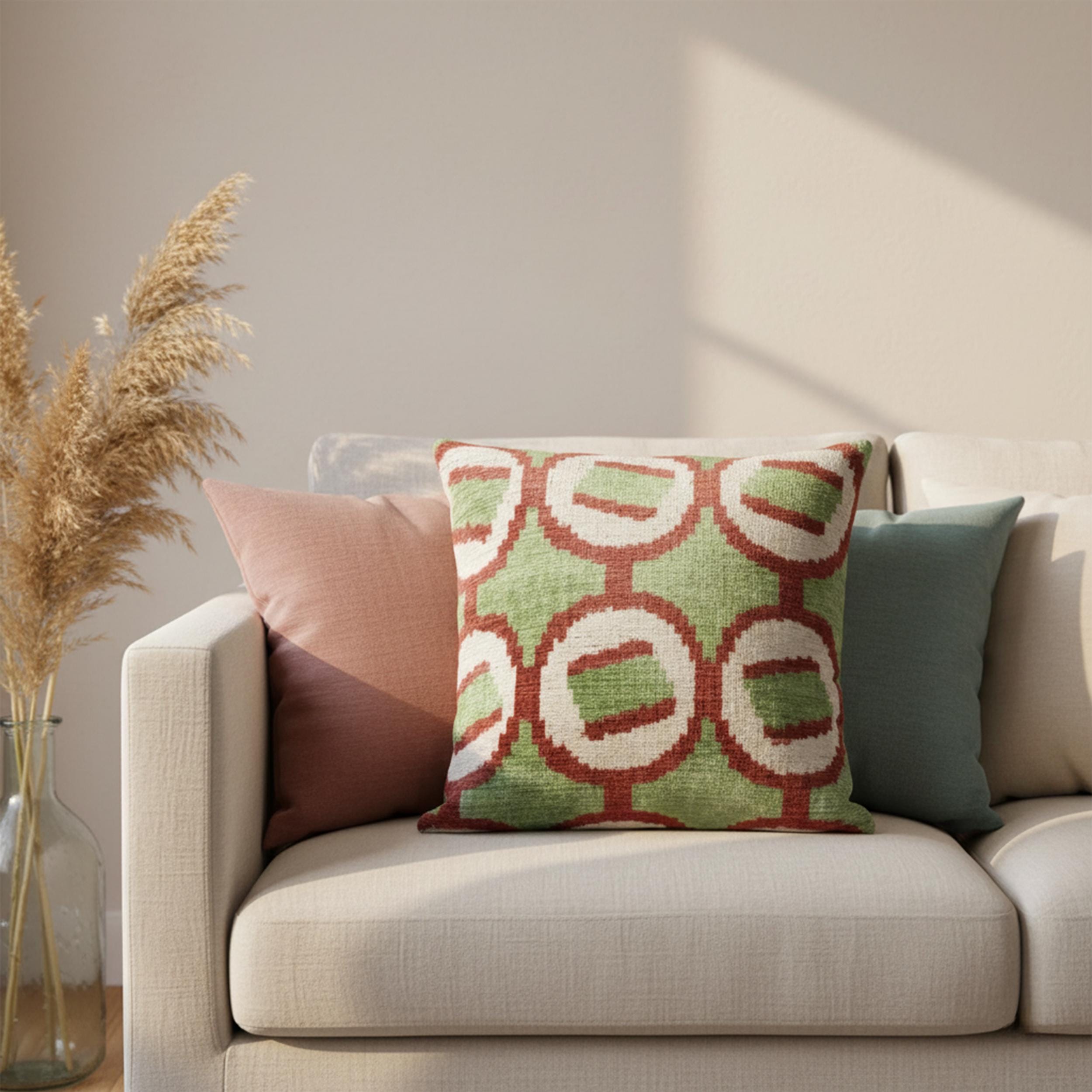 Green & Red Ikat Pillow Cover 16x24