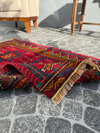 Vintage Turkish Cicim Kilim Rug, Handwoven Wool, Geometric Design (2.07x3.28 ft)