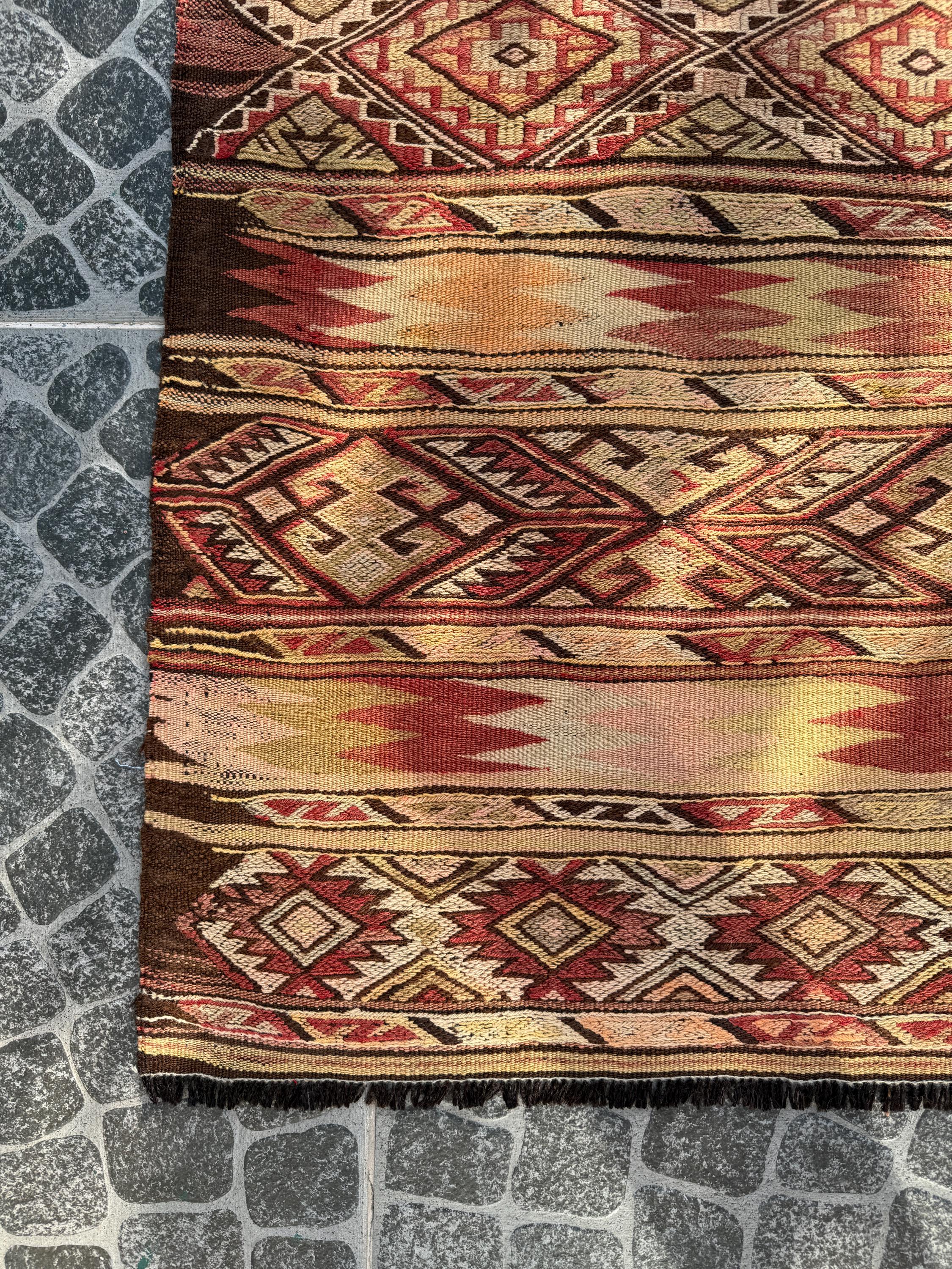 Vintage Turkish Kilim Rug: Handwoven Wool Anatolian Decor (2.92x3.67 ft)