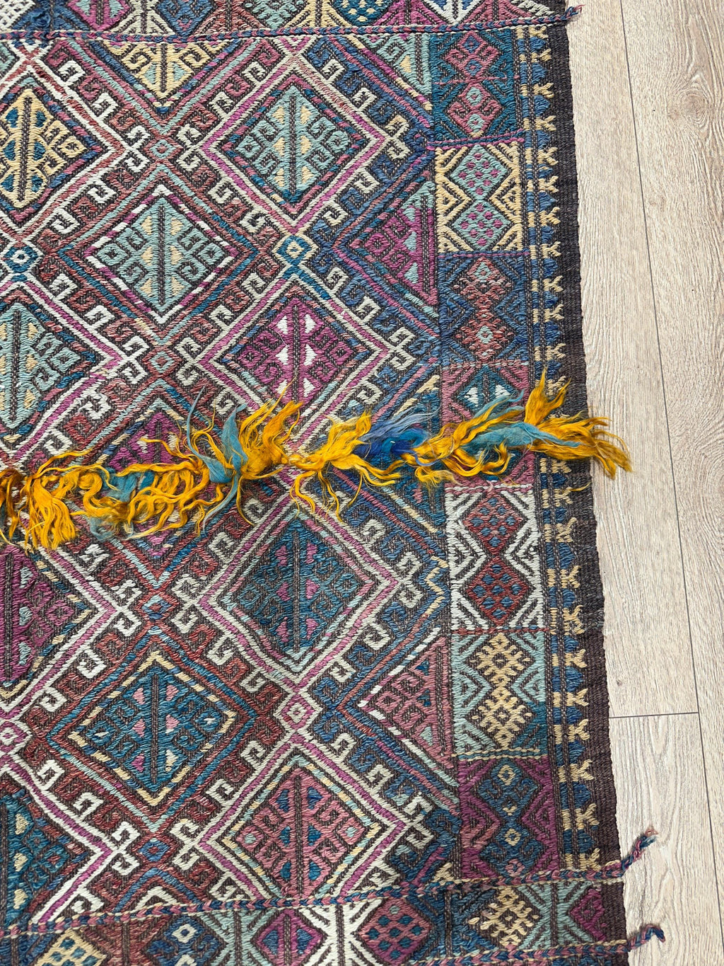 Vintage Turkish Kilim Rug, Geometric Tribal Wool Rug (4.3 x 5.9 ft)