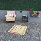 Handwoven Turkish Kilim Rug, Bohemian Geometric Accent Rug (2.89x2.95 ft)