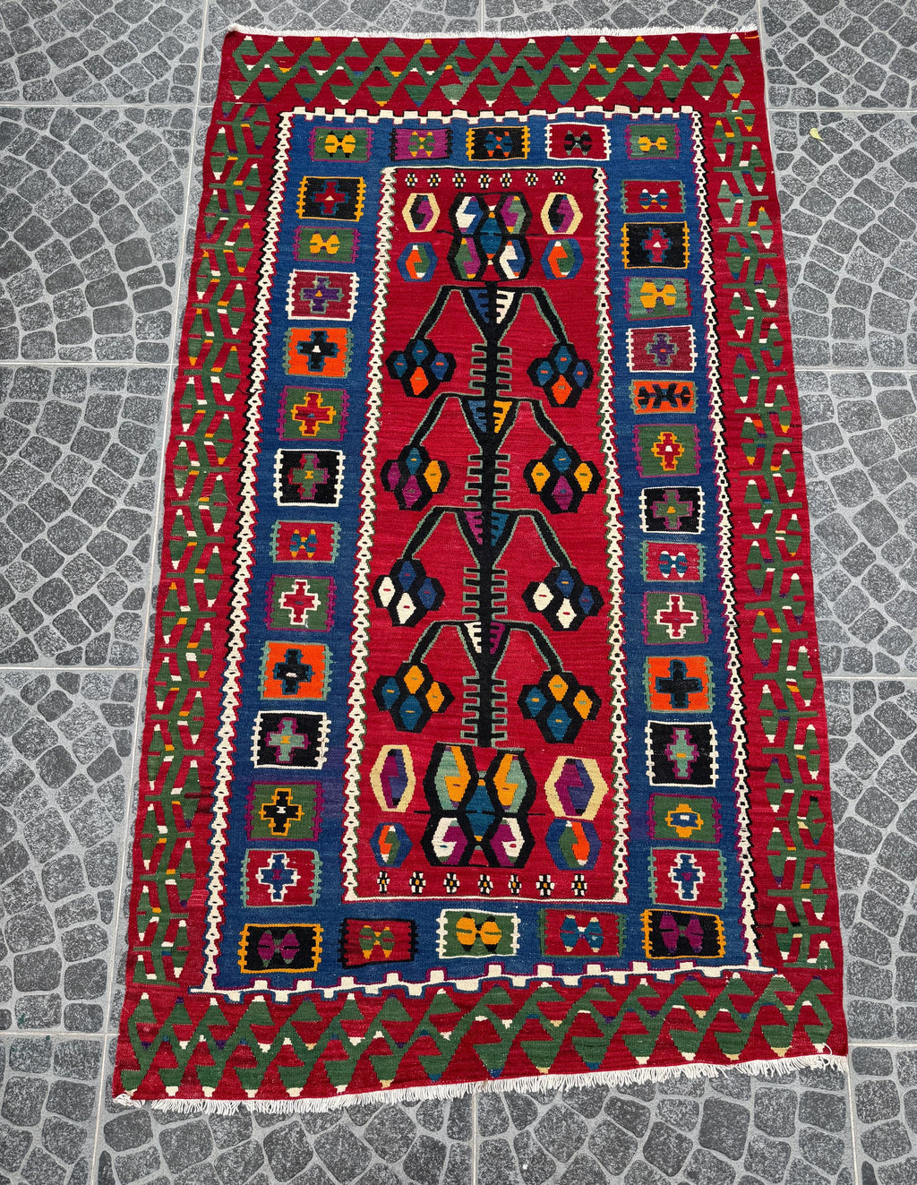 Vintage Tree of Life Kilim Rug, Turkish Handwoven Wool (3.93x6.66ft)