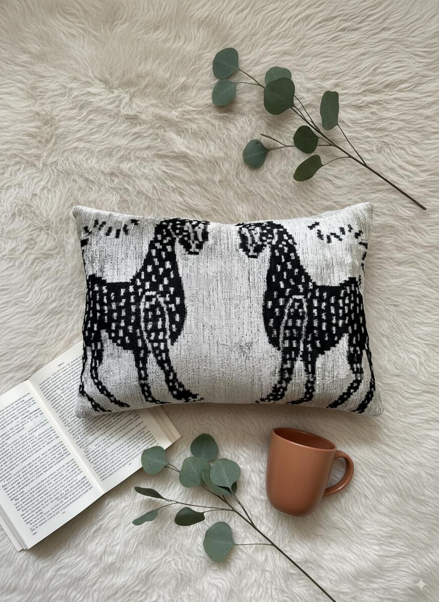 Black White Horse Motif Animal Velvet Pillow Cover 16x24
